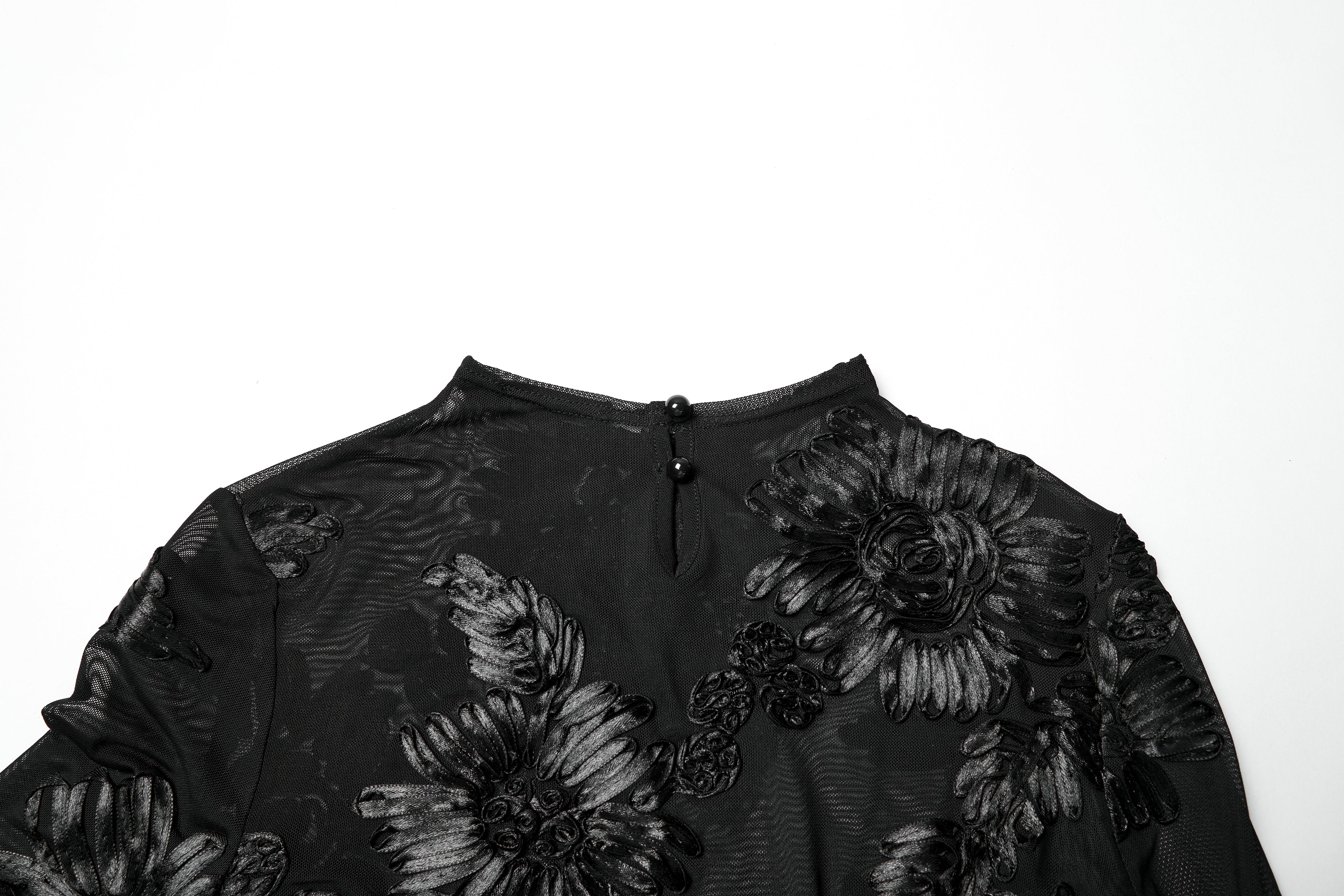Kate's Clothing Goth Lace Undershirt – Black Sheer Mesh Floral Top