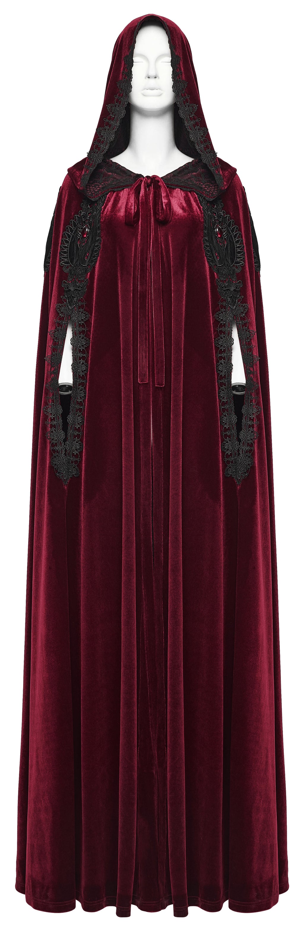 Punk Rave Seraphiel Gothic Velvet Cloak – Red Hooded Lace Cape