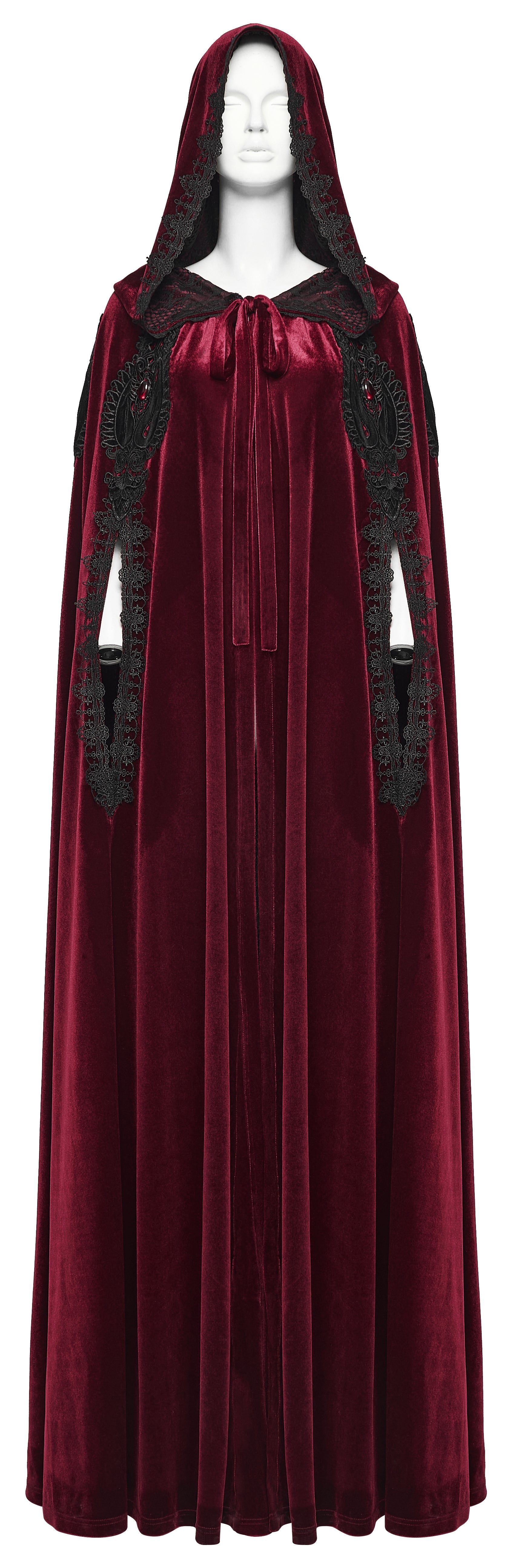 Punk Rave Seraphiel Gothic Velvet Cloak – Red Hooded Lace Cape