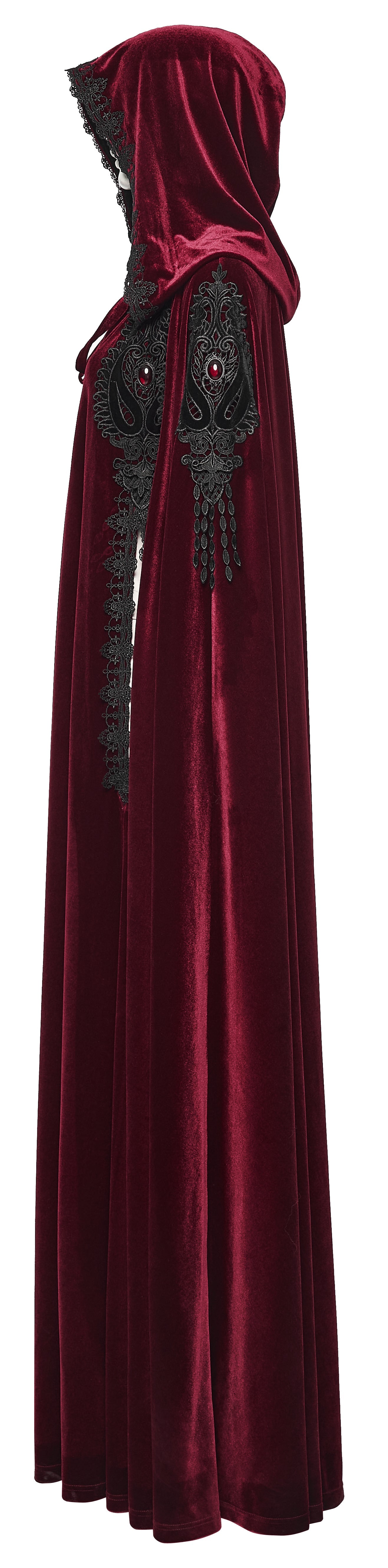 Punk Rave Seraphiel Gothic Velvet Cloak – Red Hooded Lace Cape