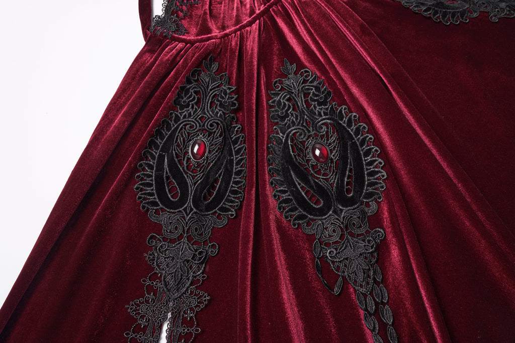 Punk Rave Seraphiel Gothic Velvet Cloak – Red Hooded Lace Cape
