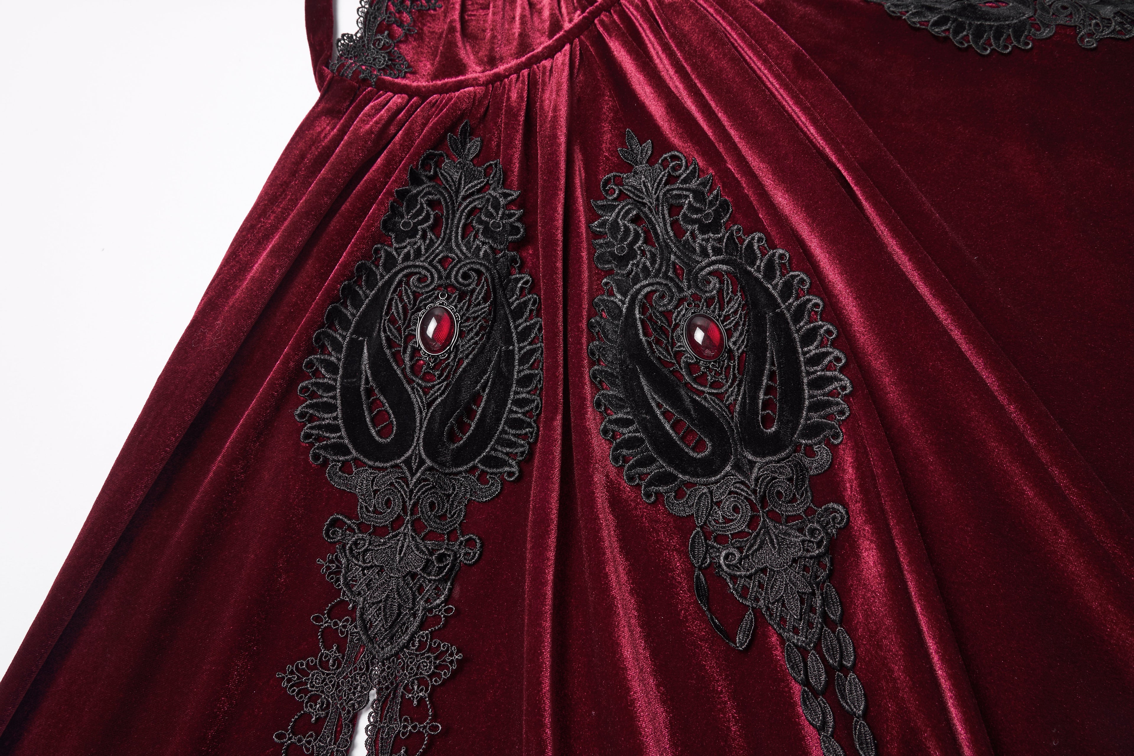 Punk Rave Seraphiel Gothic Velvet Cloak – Red Hooded Lace Cape