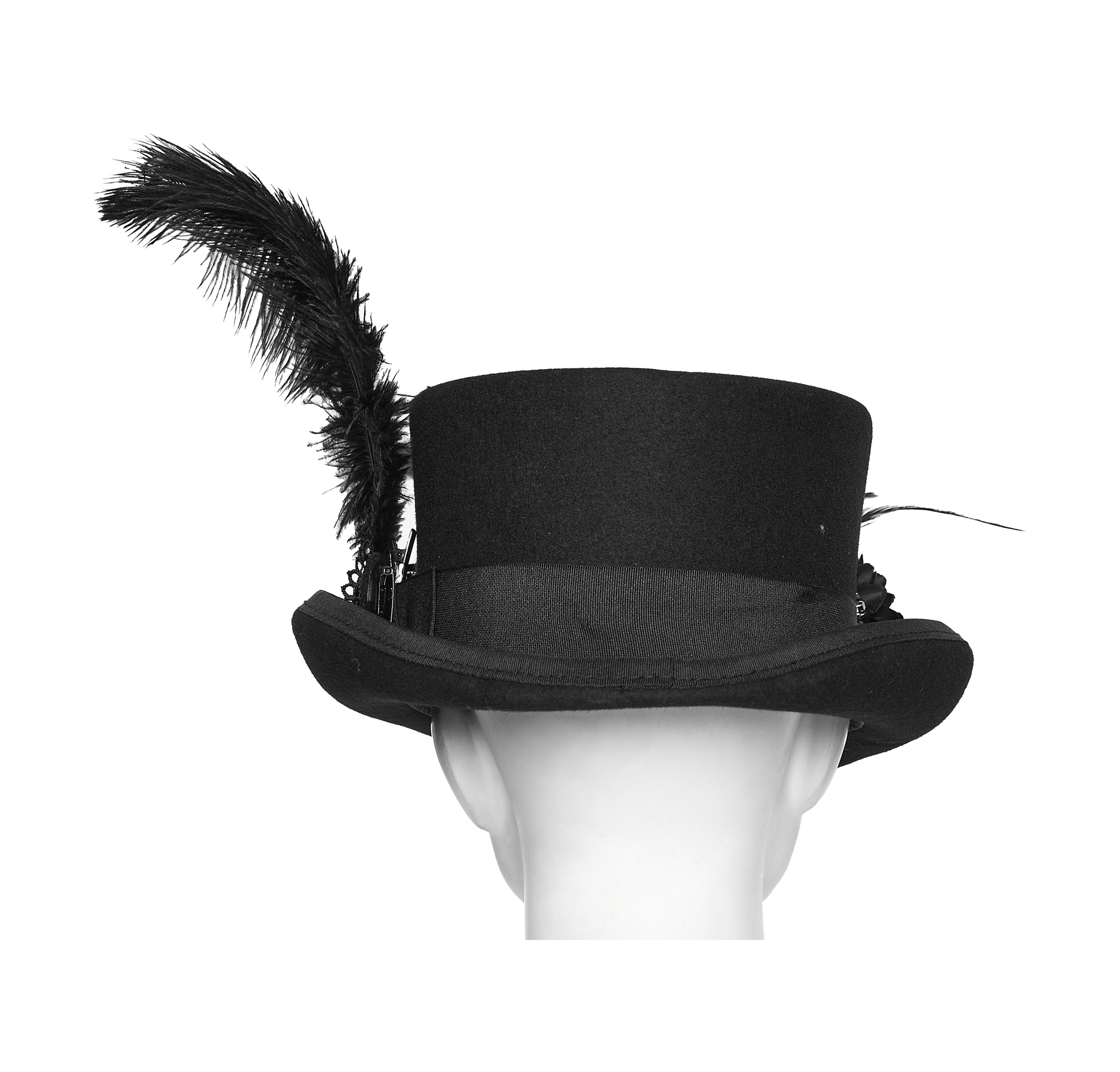 Punk Rave Goth Feather Formal Hat – Gothic Retro Style Wide-Brim Hat