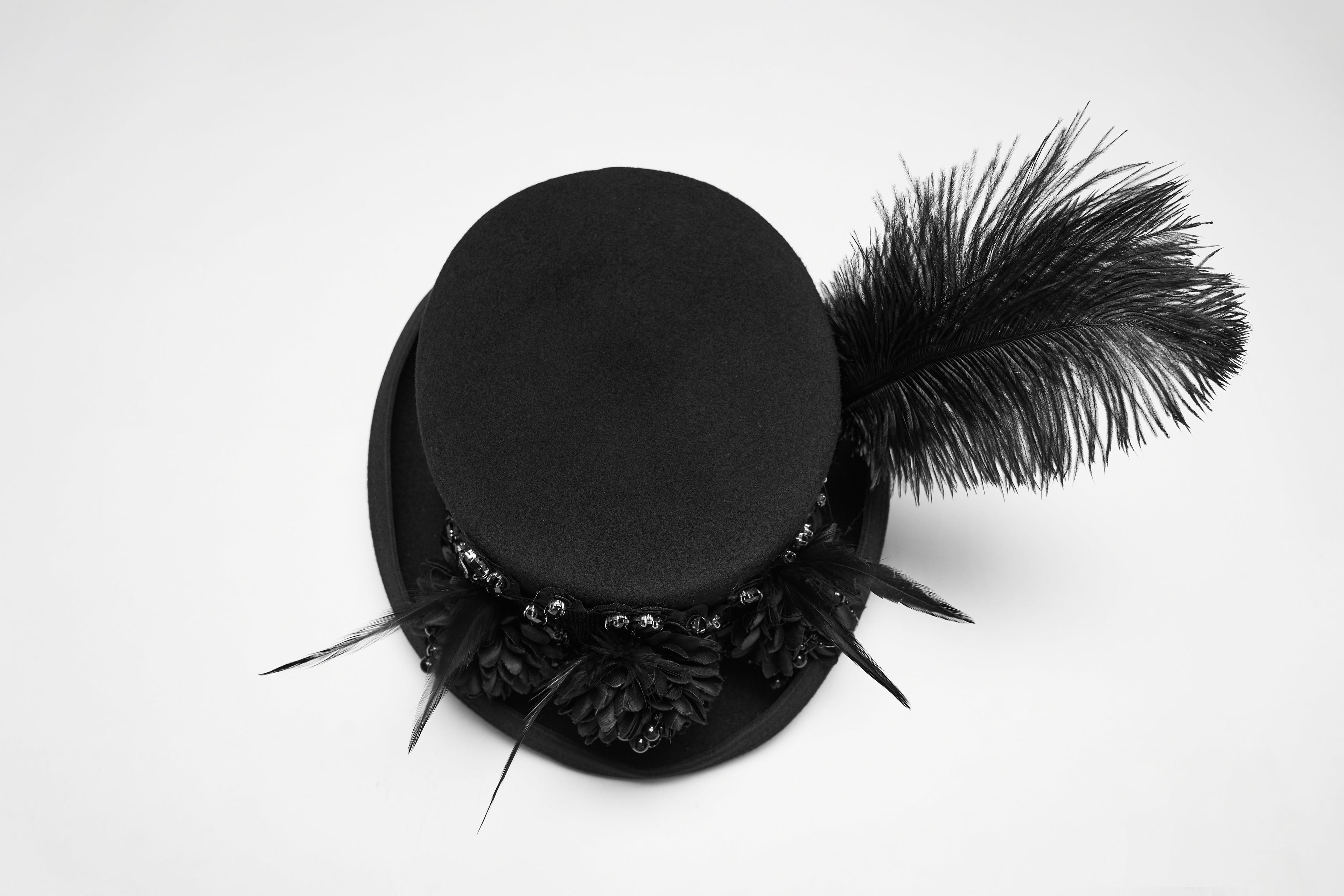 Punk Rave Goth Feather Formal Hat – Gothic Retro Style Wide-Brim Hat