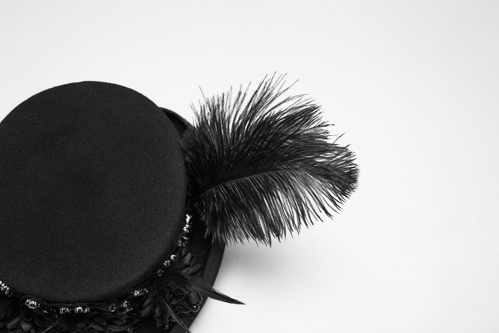 Punk Rave Goth Feather Formal Hat – Gothic Retro Style Wide-Brim Hat