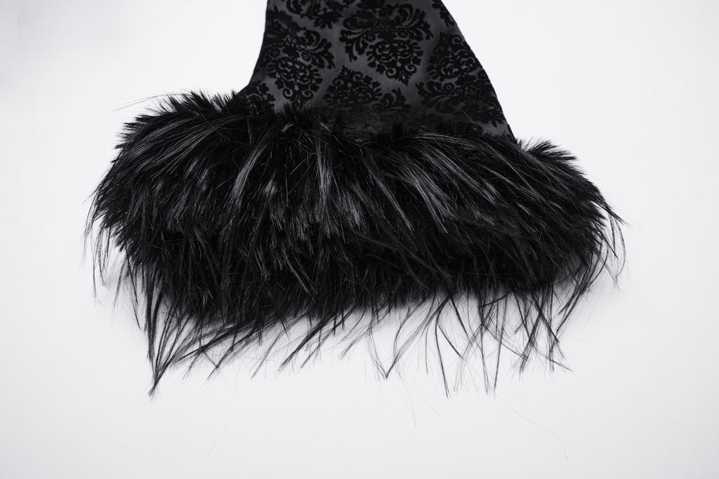 Punk Rave Morrigan Goth Jacquard Coat – Black Faux Fur Hooded Jacket