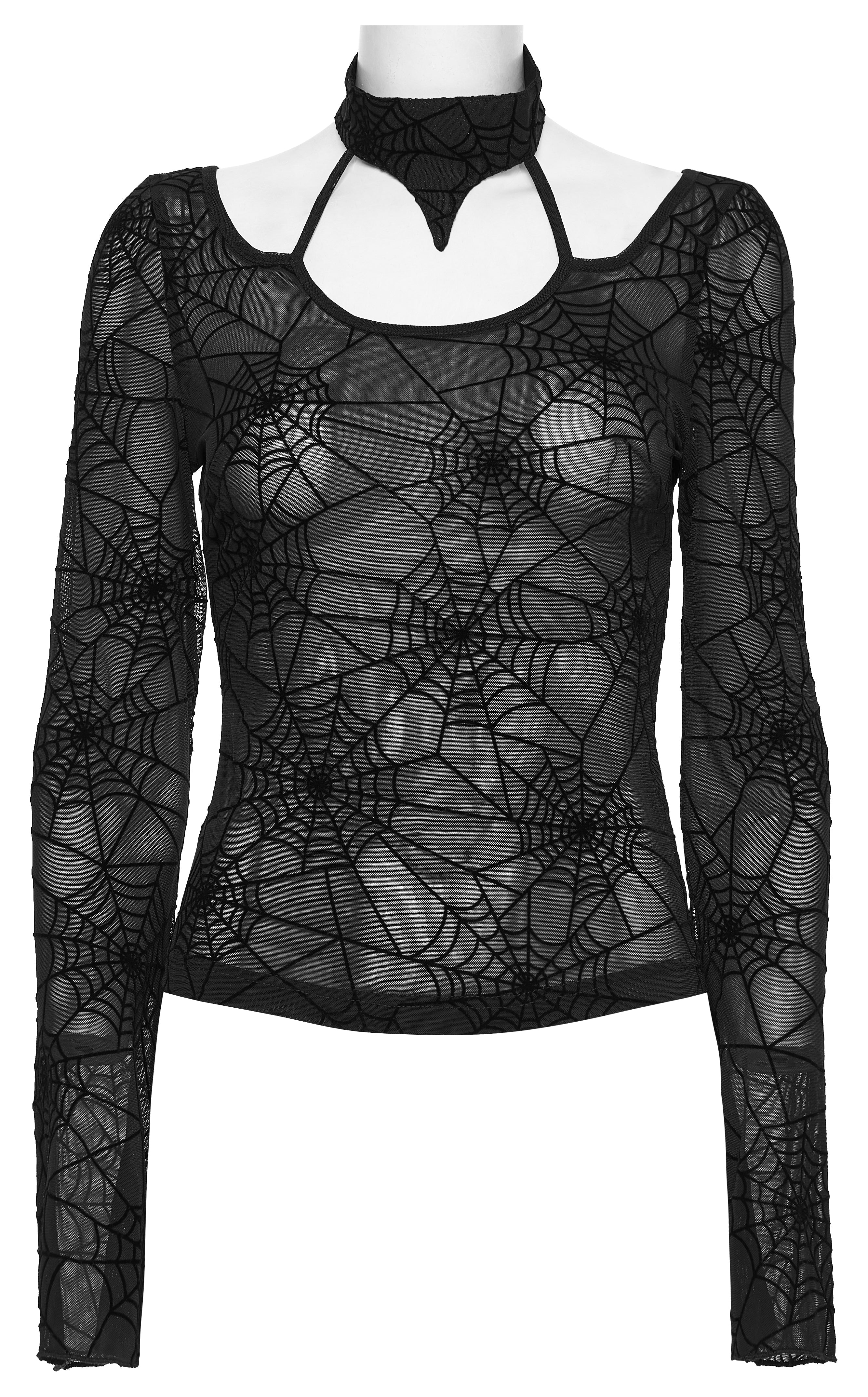 Punk Rave Lilith Gothic Spider Web Mesh T-Shirt – Sheer Halter Top