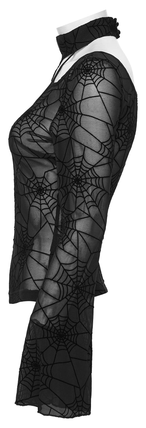 Punk Rave Lilith Gothic Spider Web Mesh T-Shirt – Sheer Halter Top