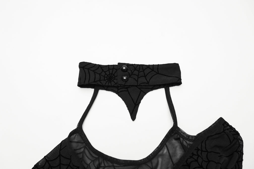 Punk Rave Lilith Gothic Spider Web Mesh T-Shirt – Sheer Halter Top