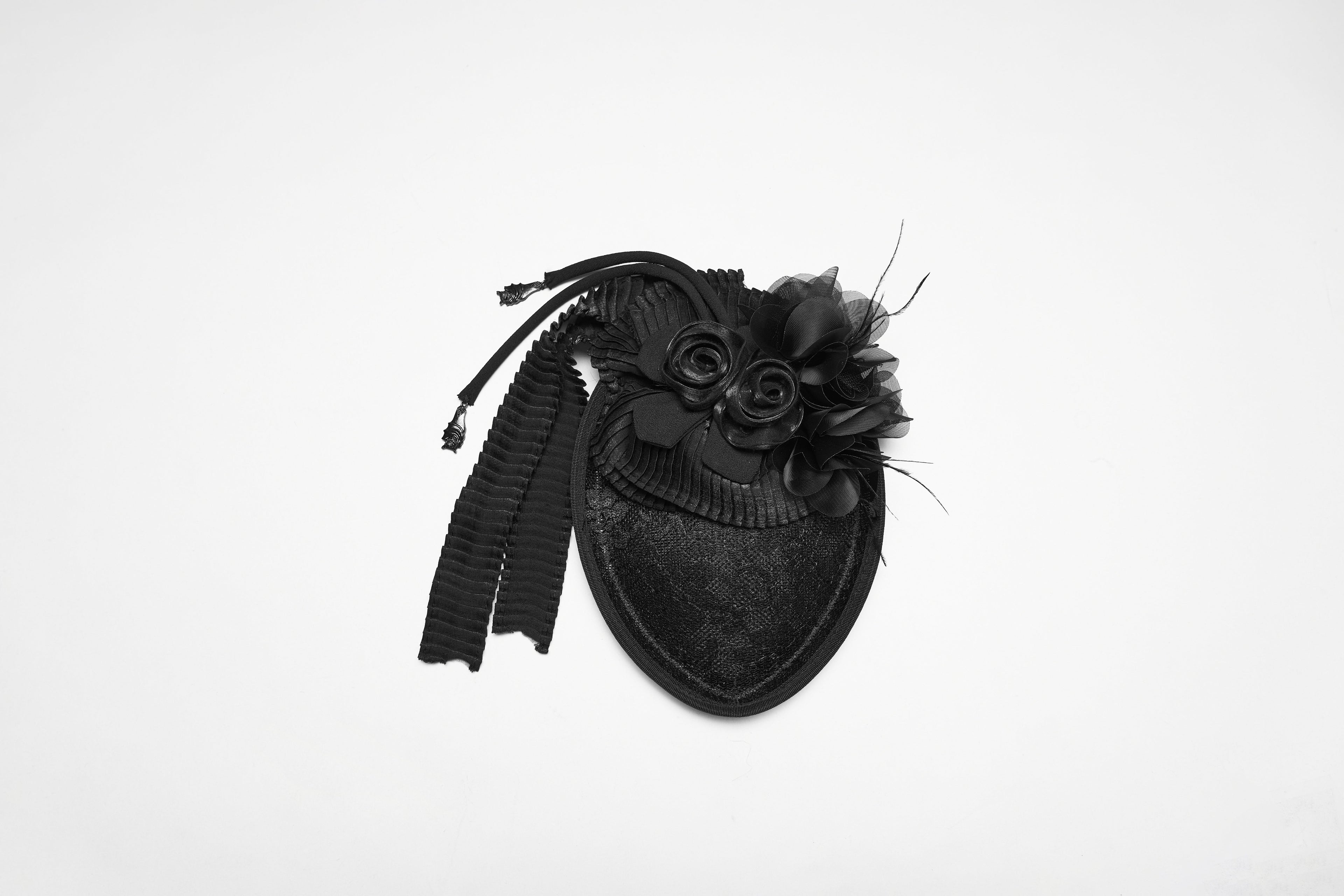 Punk Rave Goth Rose Ribbon Formal Hat – Black Linen Fabric Headpiece