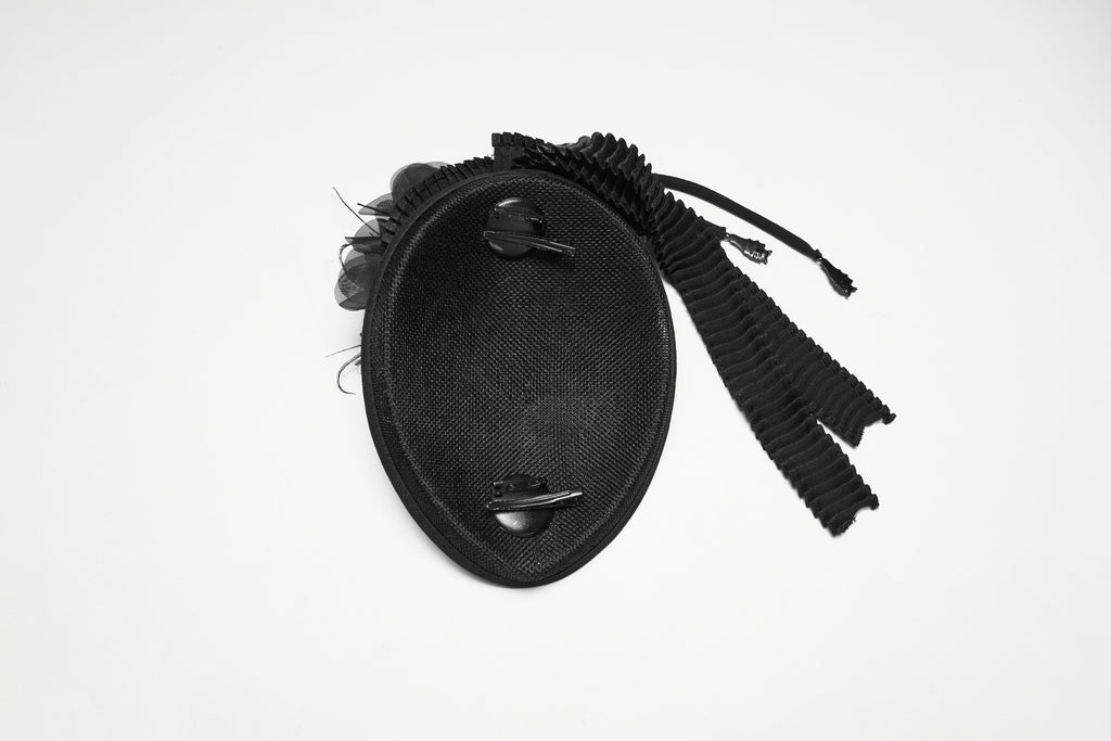 Punk Rave Goth Rose Ribbon Formal Hat – Black Linen Fabric Headpiece