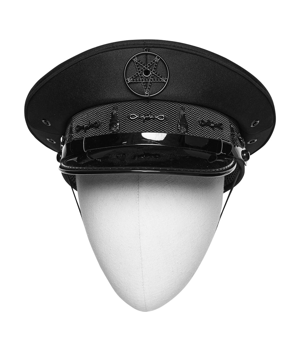 Punk Rave Malphas Dark Military Hat – Goth Pentagram Peaked Cap