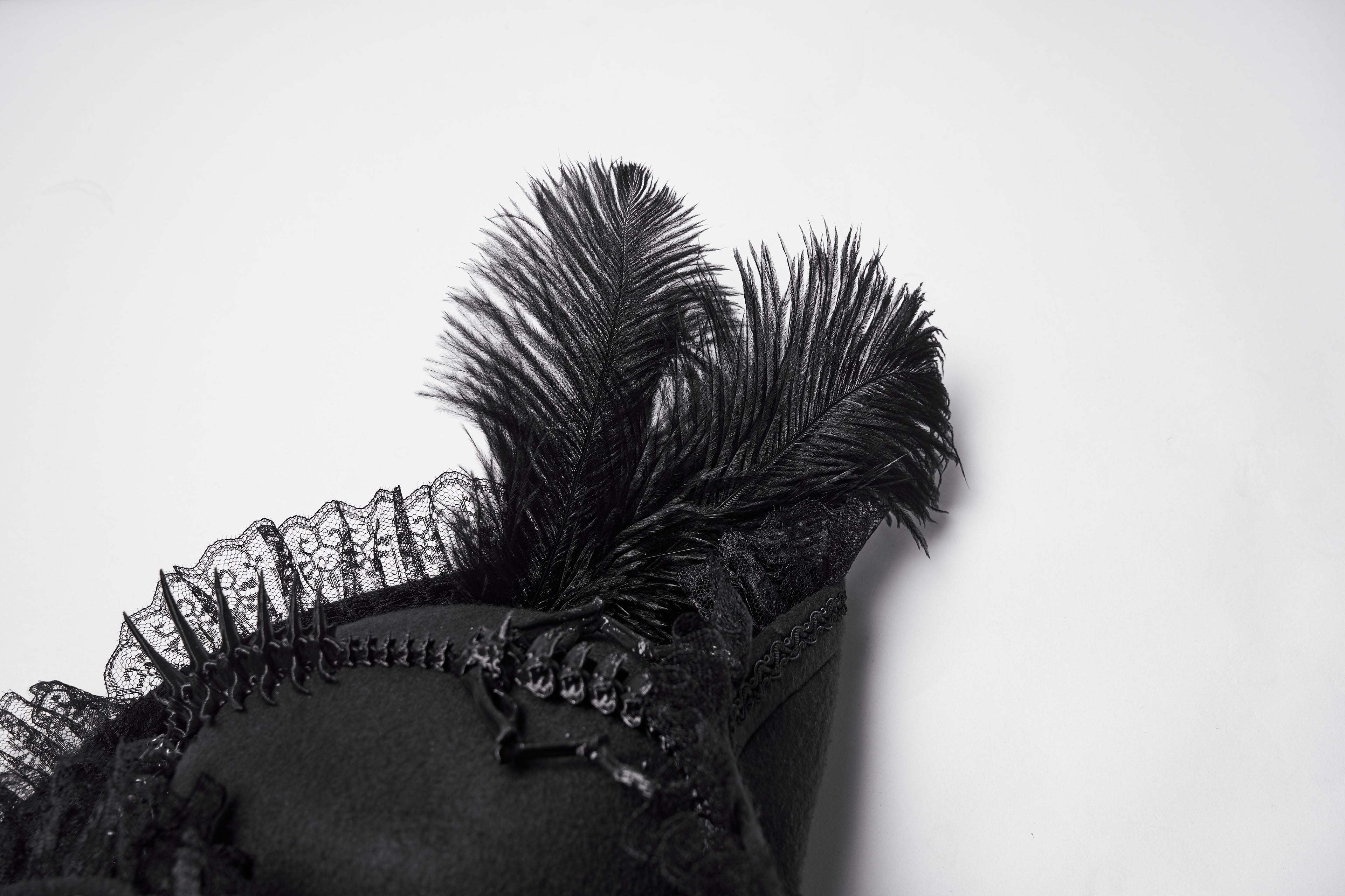 Punk Rave Goth Imprisoned Beast Bone Pirate Hat – Black Lace & Feather