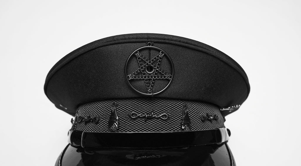 Punk Rave Malphas Dark Military Hat – Goth Pentagram Peaked Cap