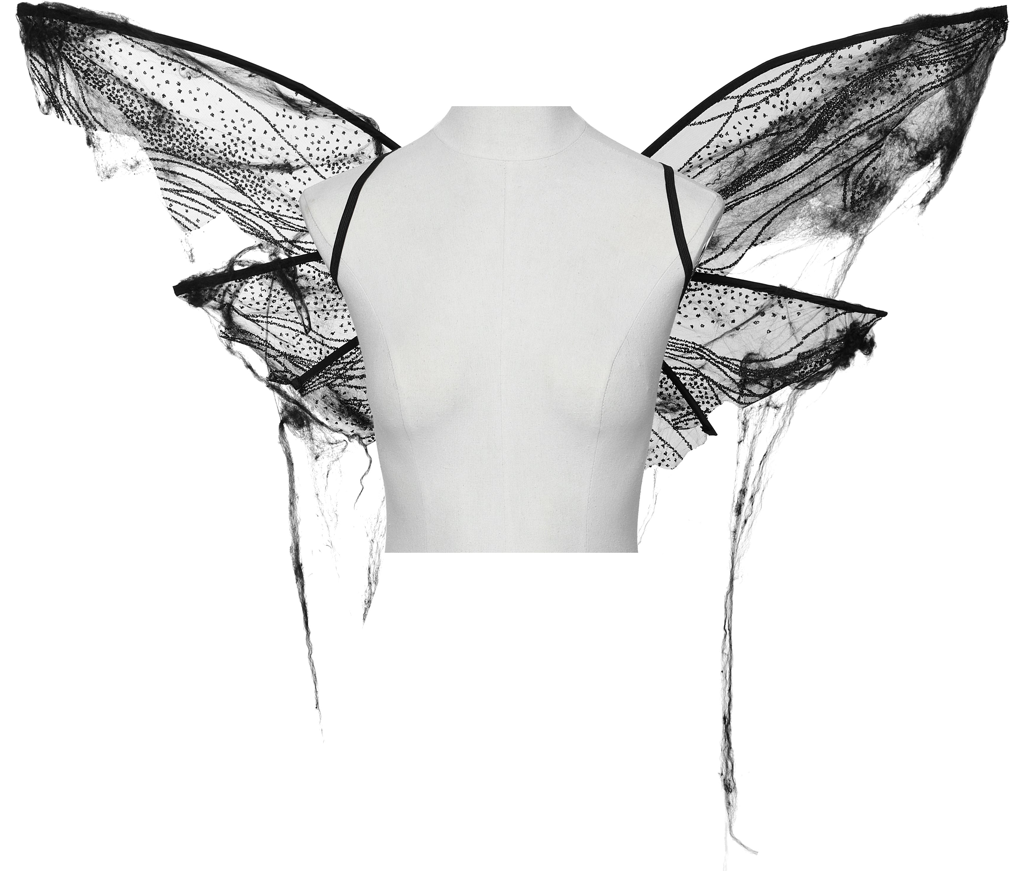 Punk Rave Morrigan Gothic Butterfly Wings – Black Mesh & Distressed Net