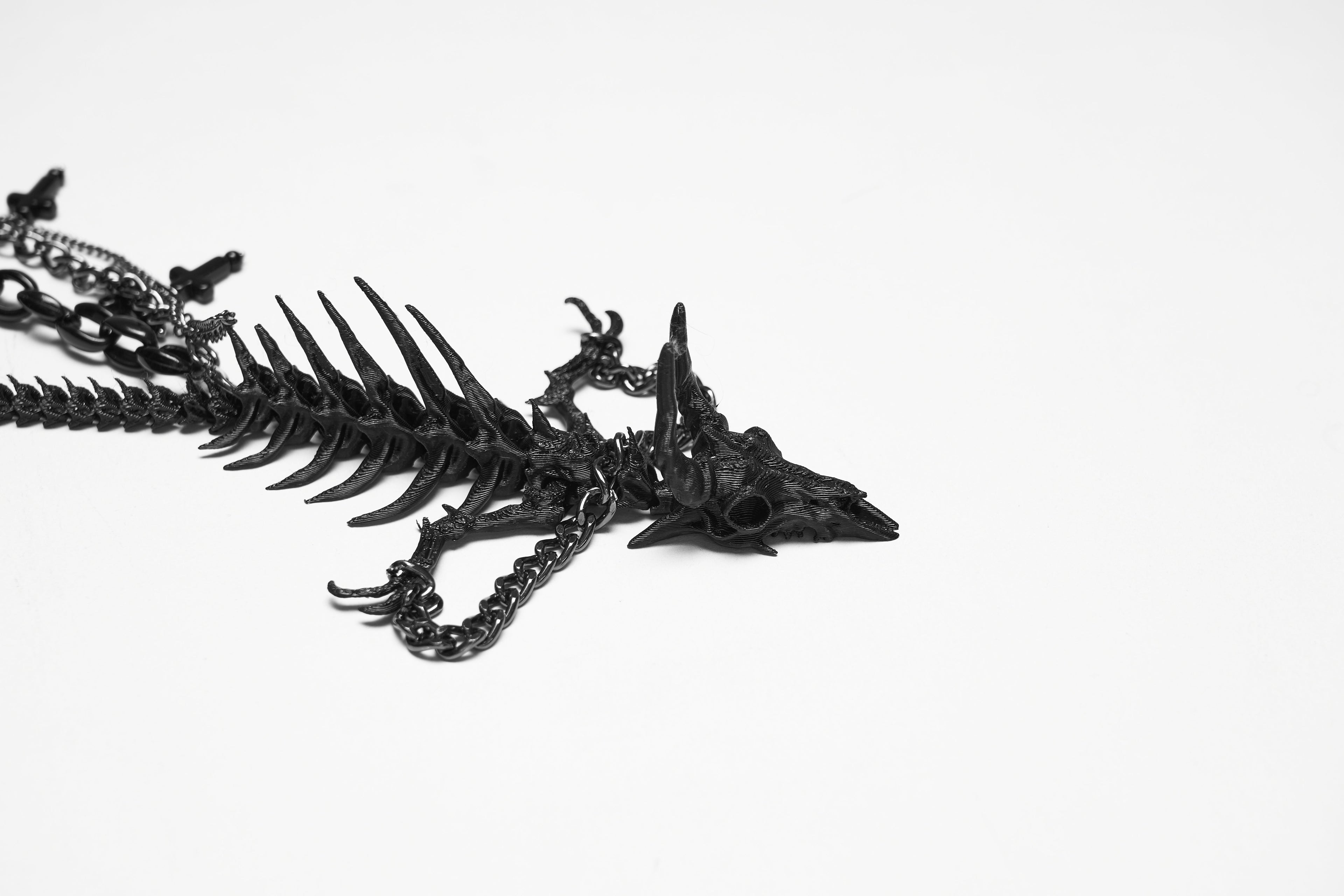 Punk Rave Dragon Bone Necklace | Gothic 3D Printed Skull & Chains