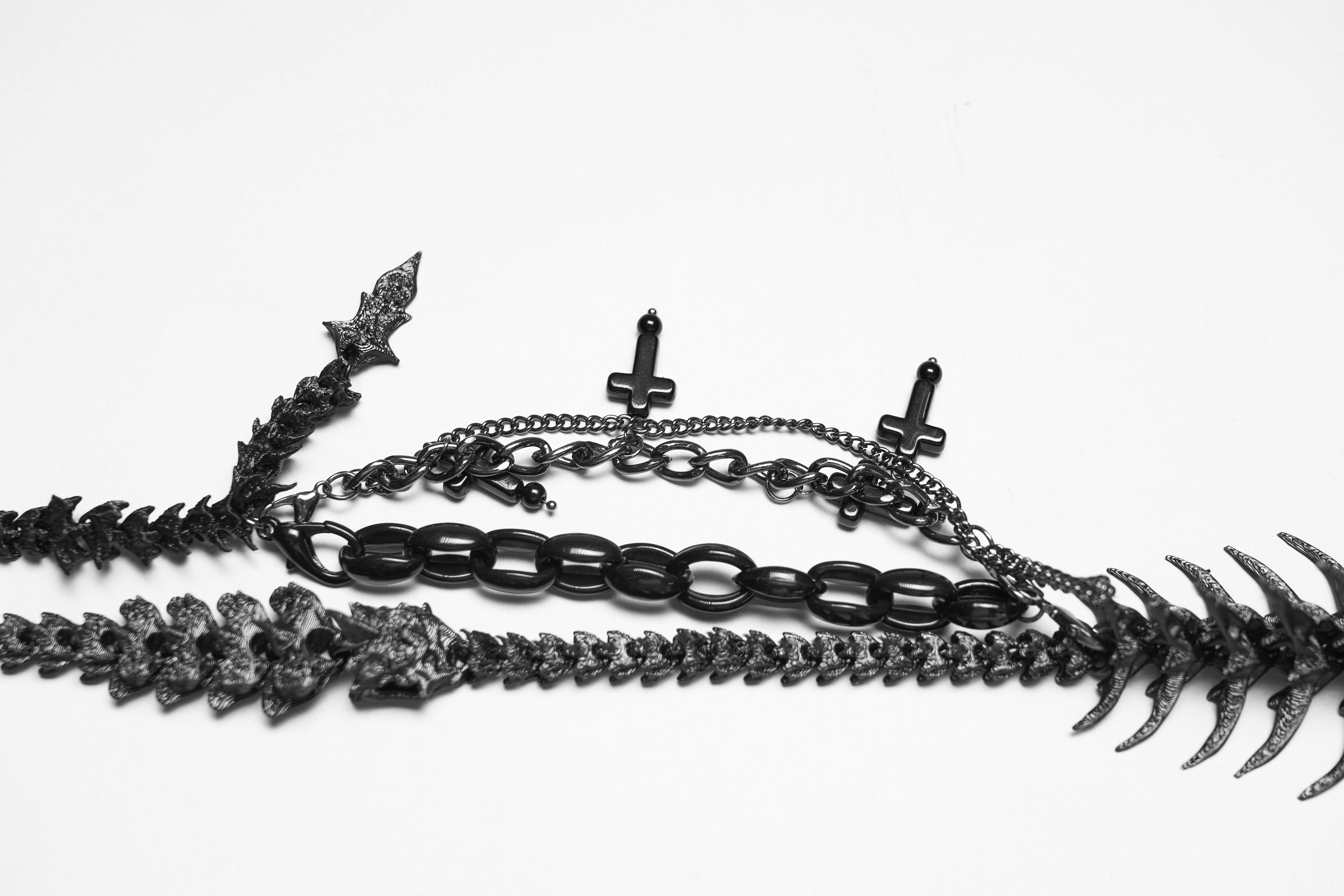 Punk Rave Dragon Bone Necklace | Gothic 3D Printed Skull & Chains