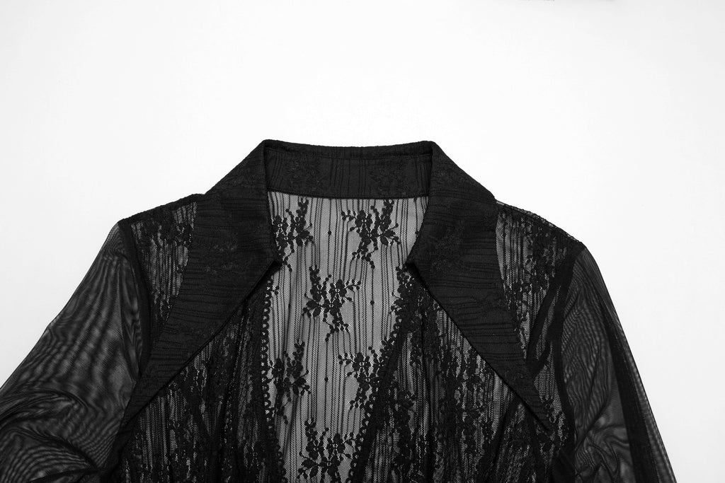 Punk Rave Tau Lace Cardigan – Sheer Mesh Sun Protection Shirt