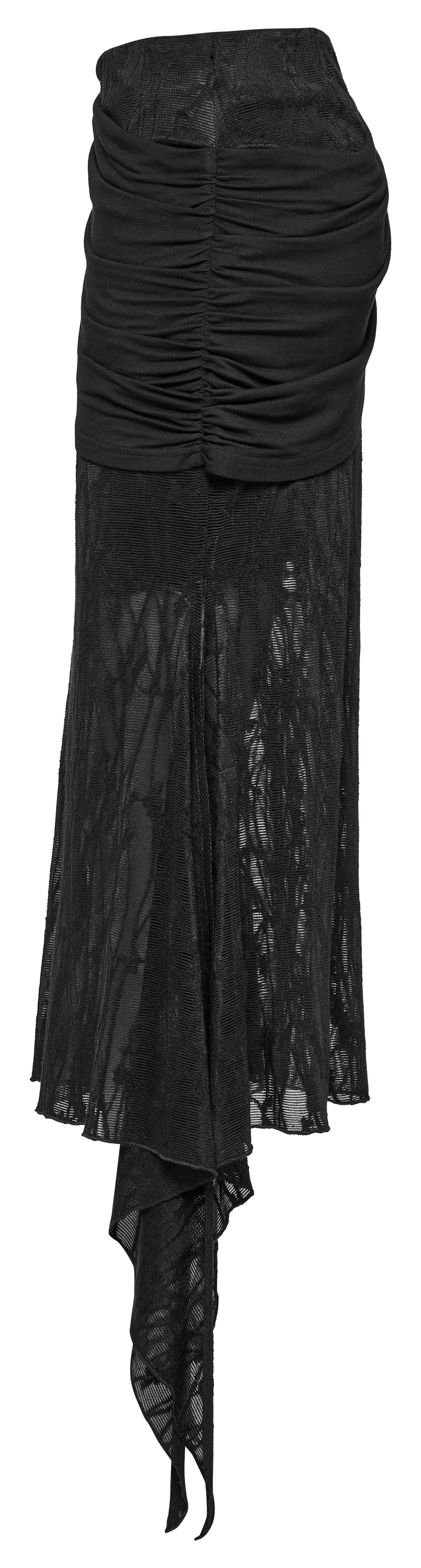 Punk Rave Arti Fishtail Skirt – Black Mesh and Modal Gothic Maxi