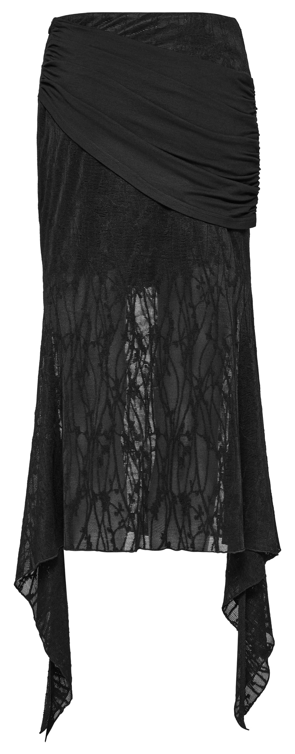 Punk Rave Arti Fishtail Skirt – Black Mesh and Modal Gothic Maxi
