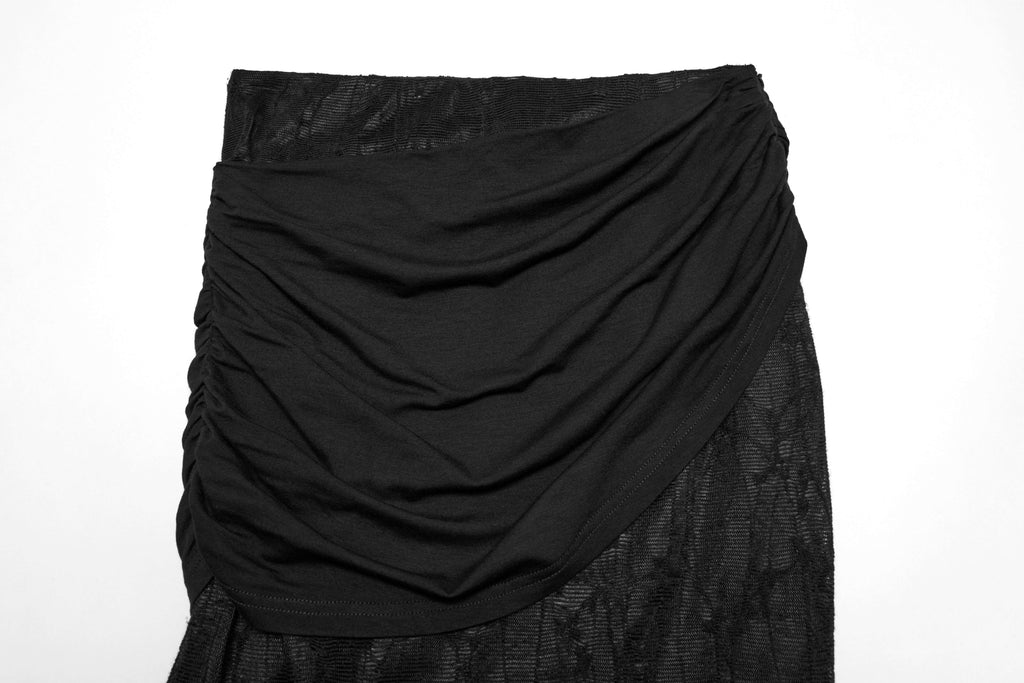 Punk Rave Arti Fishtail Skirt – Black Mesh and Modal Gothic Maxi