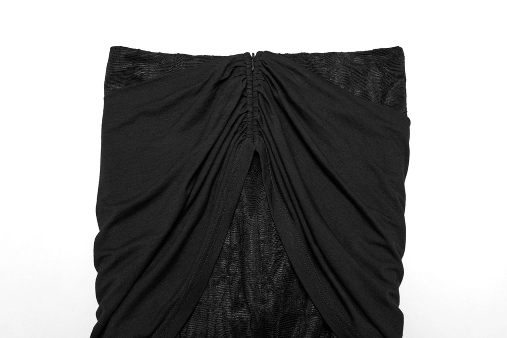 Punk Rave Arti Fishtail Skirt – Black Mesh and Modal Gothic Maxi