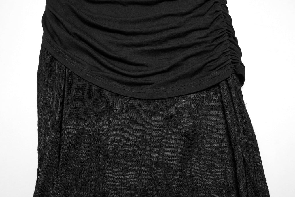 Punk Rave Arti Fishtail Skirt – Black Mesh and Modal Gothic Maxi