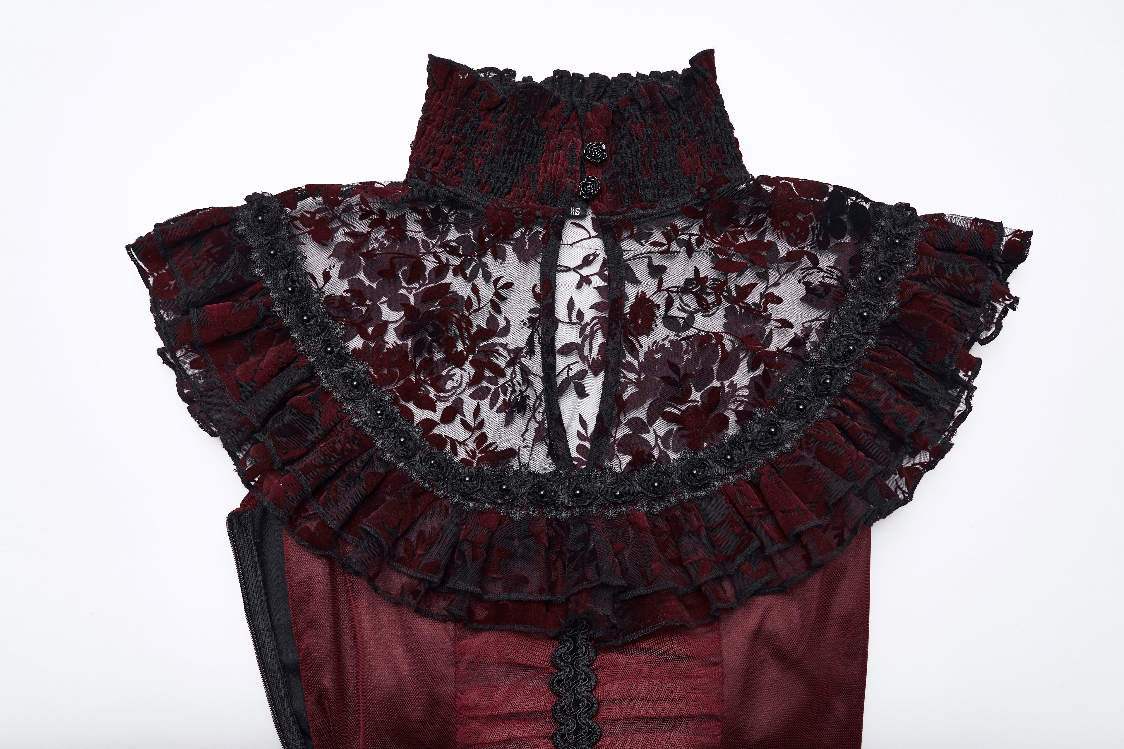 Punk Rave Gothic Flying Sleeve Dress | Red & Black Floral Mesh Gown