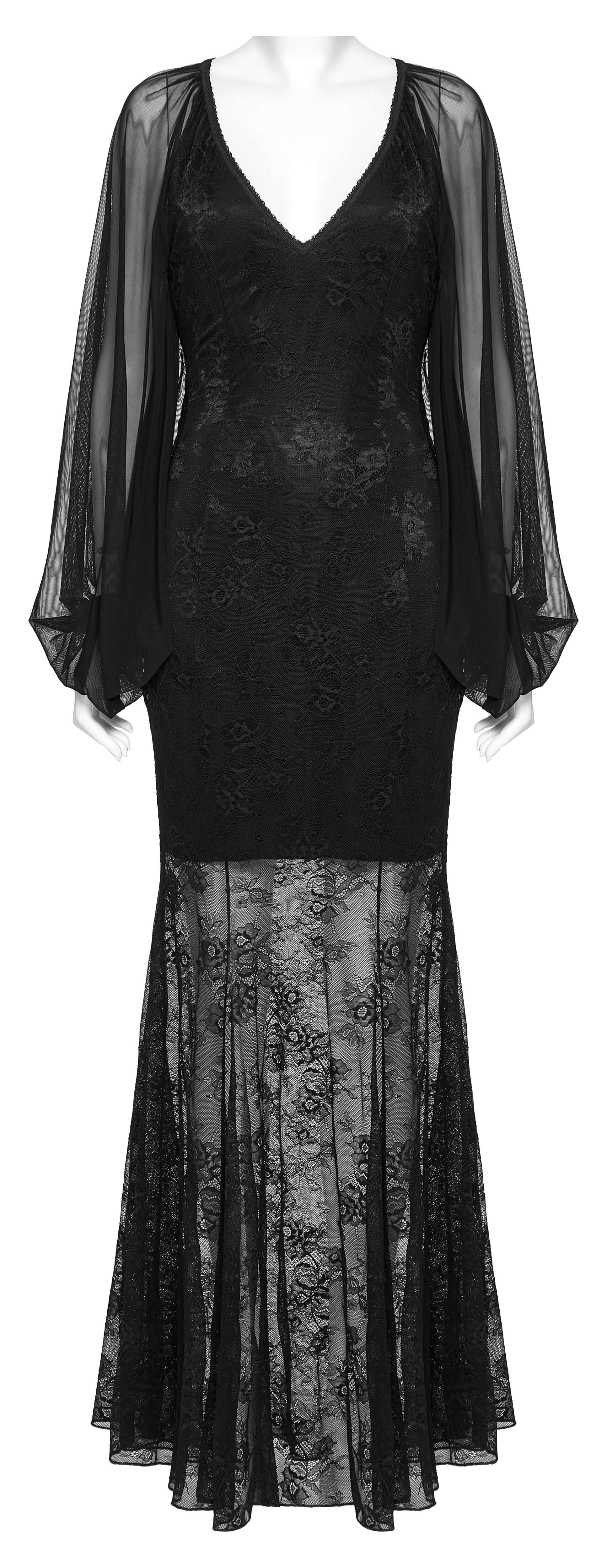Punk Rave Calliope Goth Night Bat Dress – Rose Mesh Fish Tail Hem