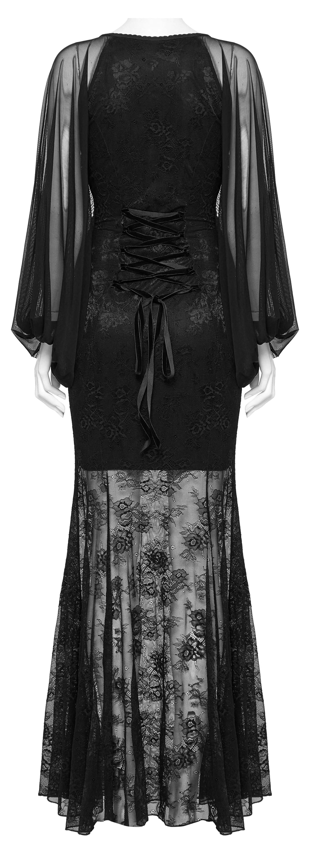 Punk Rave Calliope Goth Night Bat Dress – Rose Mesh Fish Tail Hem