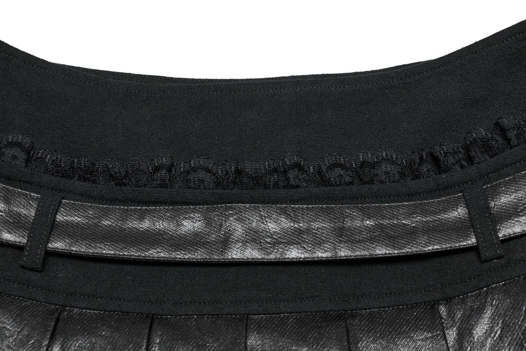 Punk Rave Jianna Pleated Skirt – Faux Leather and Lace Edgy Mini Skirt