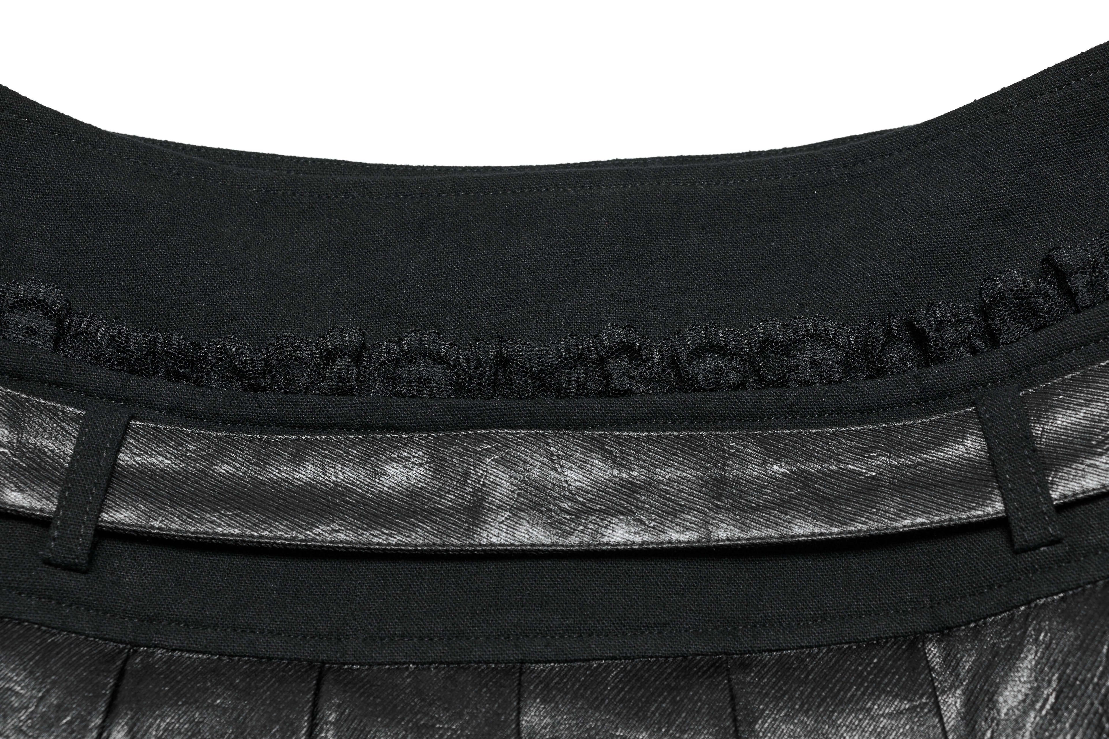 Punk Rave Jianna Pleated Skirt – Faux Leather and Lace Edgy Mini Skirt