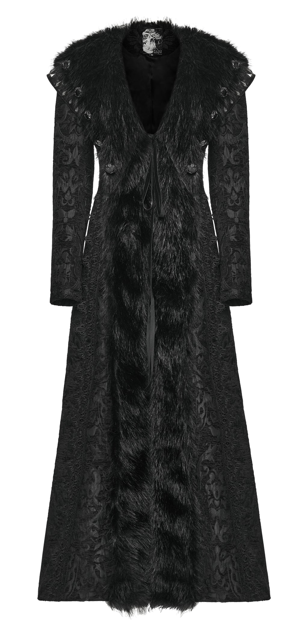 Punk Rave Goth Gorgeous Plush Coat – Black Faux Fur Jacquard