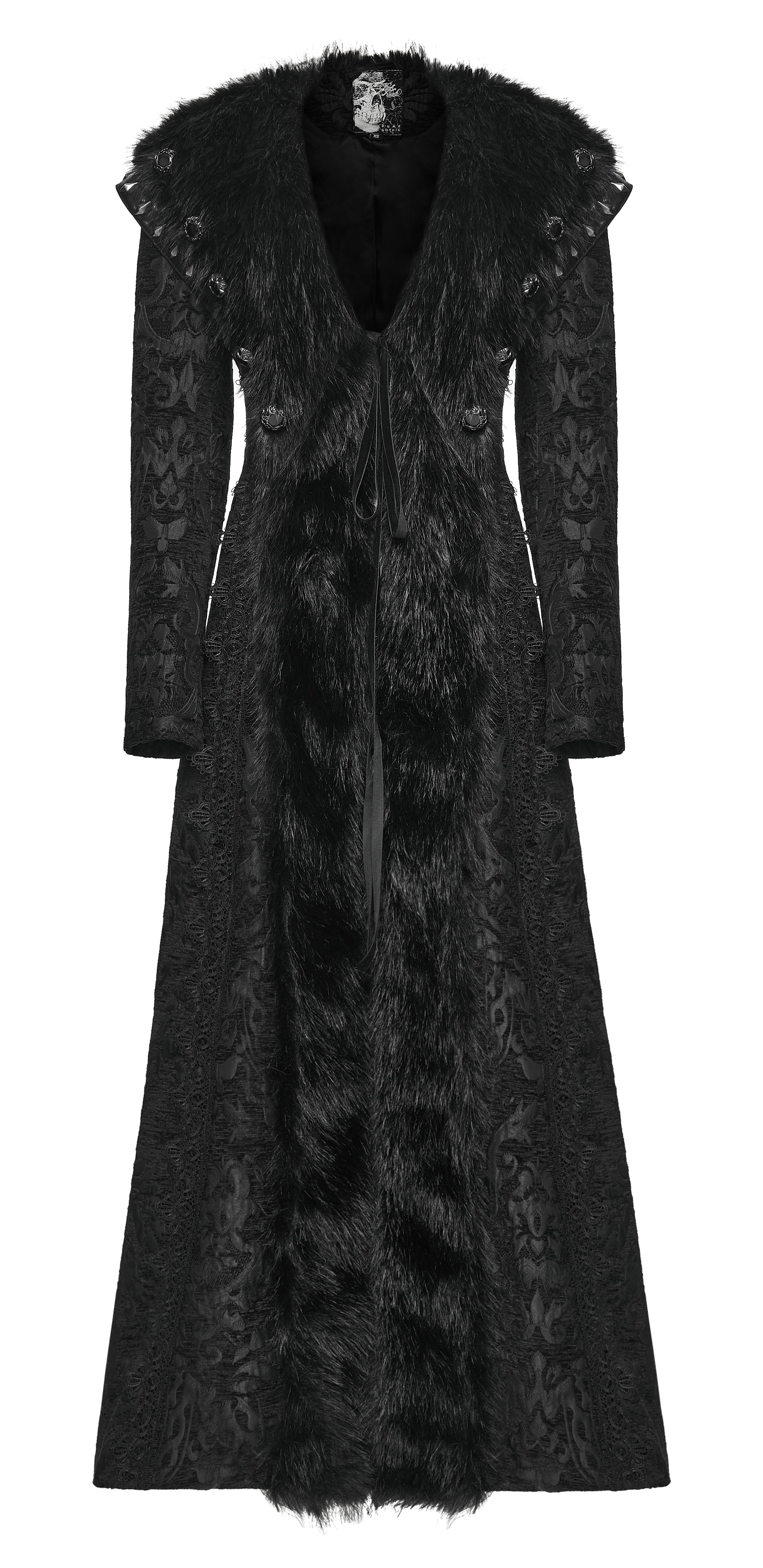 Punk Rave Goth Gorgeous Plush Coat – Black Faux Fur Jacquard