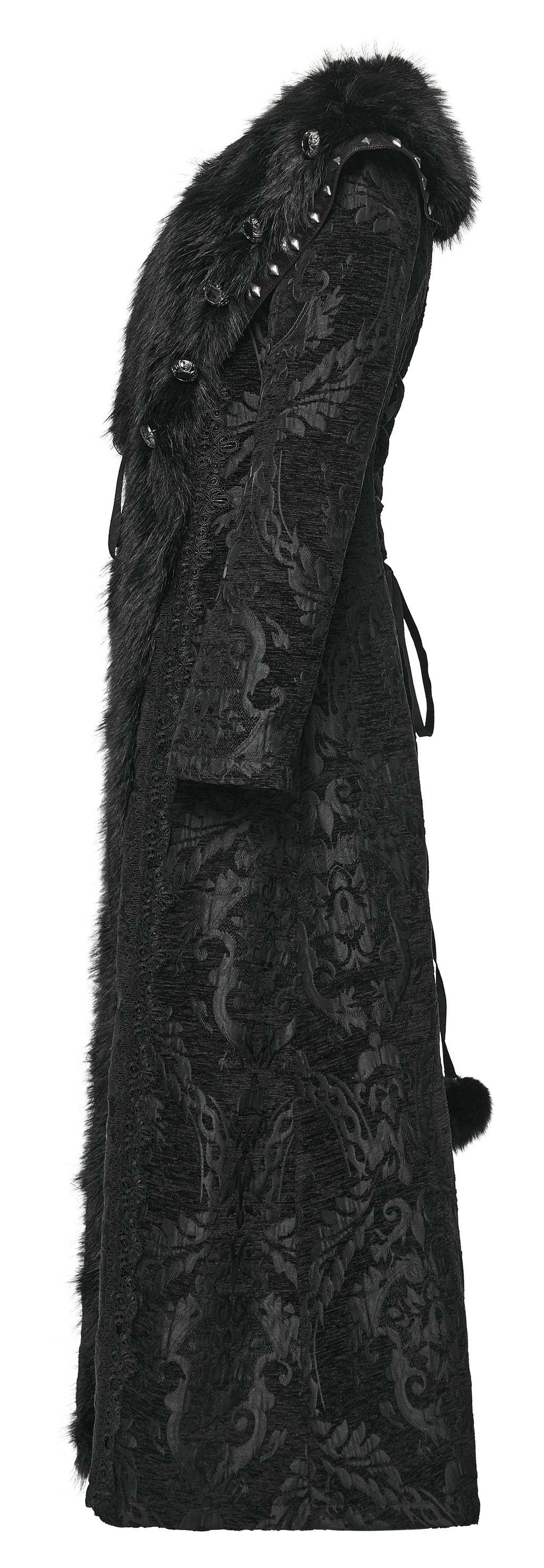 Punk Rave Goth Gorgeous Plush Coat – Black Faux Fur Jacquard