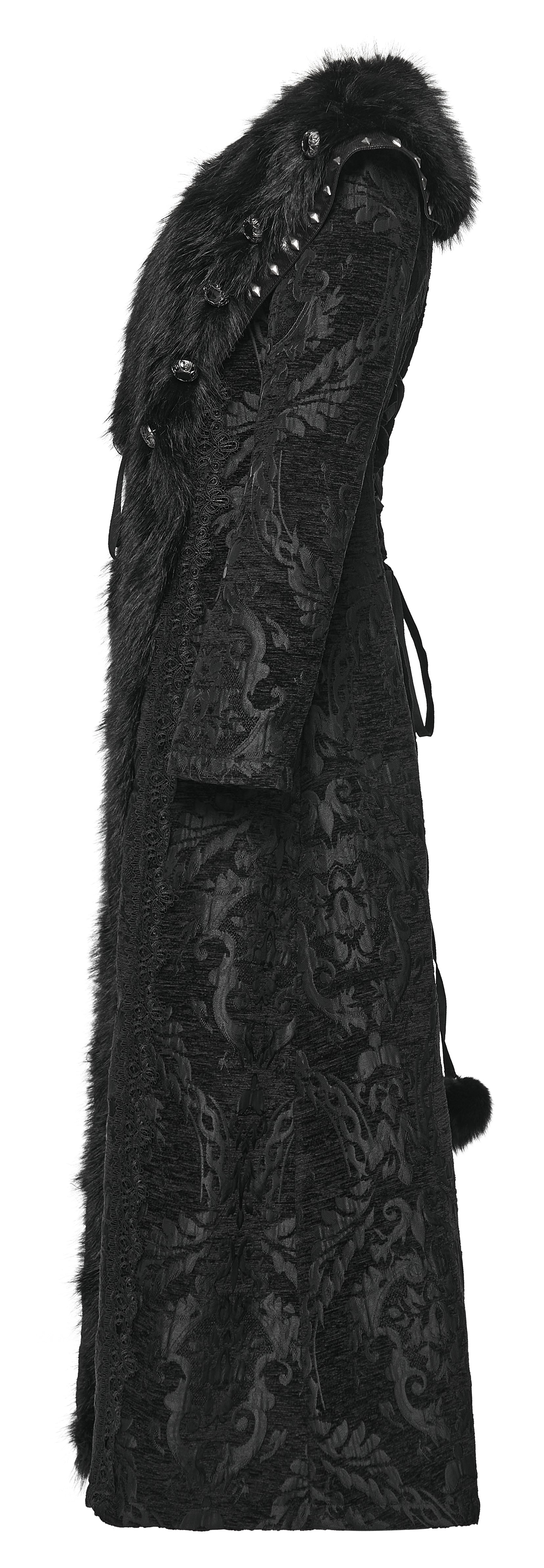 Punk Rave Goth Gorgeous Plush Coat – Black Faux Fur Jacquard
