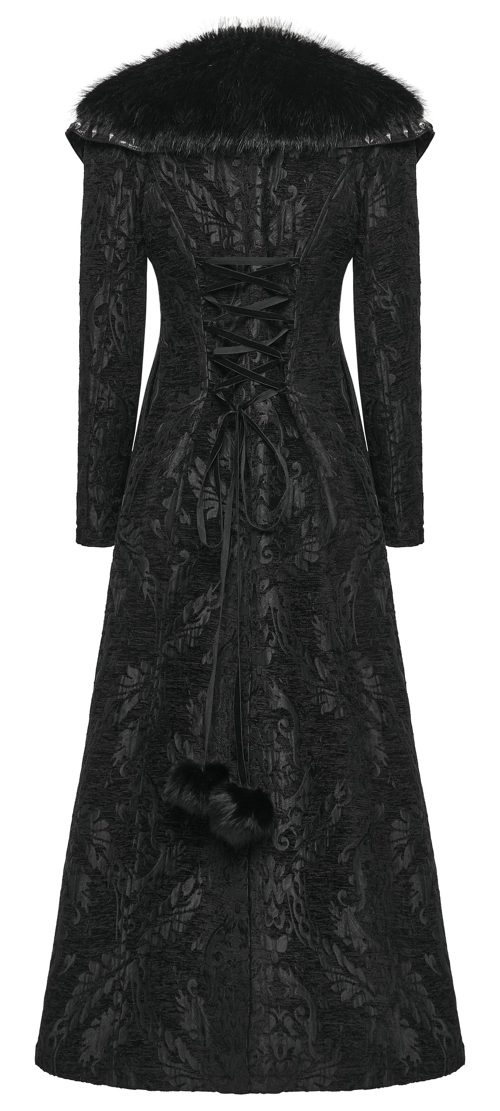 Punk Rave Goth Gorgeous Plush Coat – Black Faux Fur Jacquard