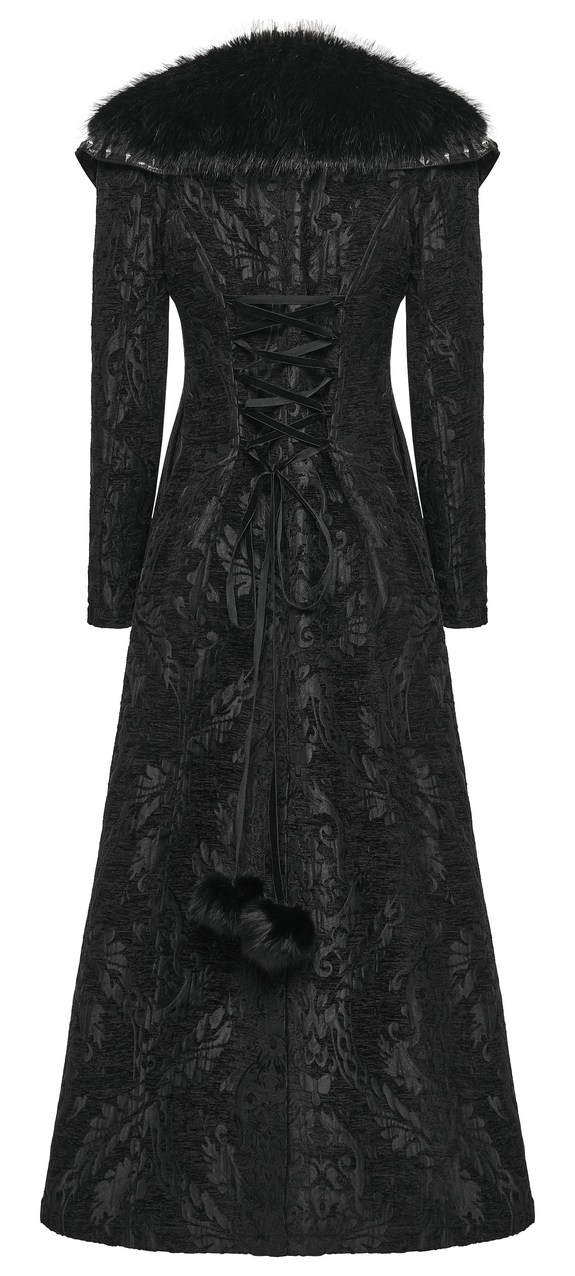 Punk Rave Goth Gorgeous Plush Coat – Black Faux Fur Jacquard