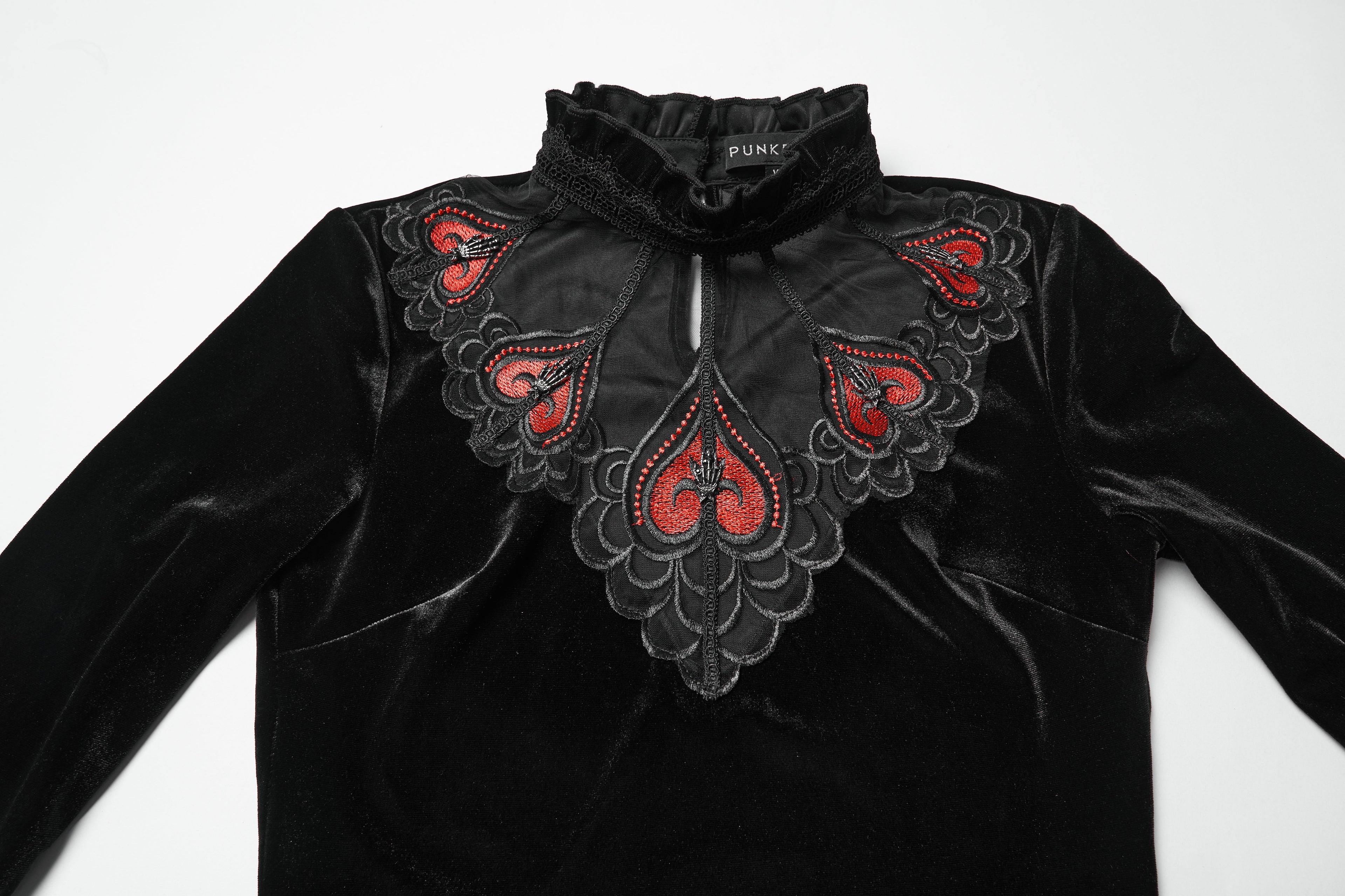 Punk Rave Belladonna Demon’s Hand Velvet Gothic T-Shirt – Red