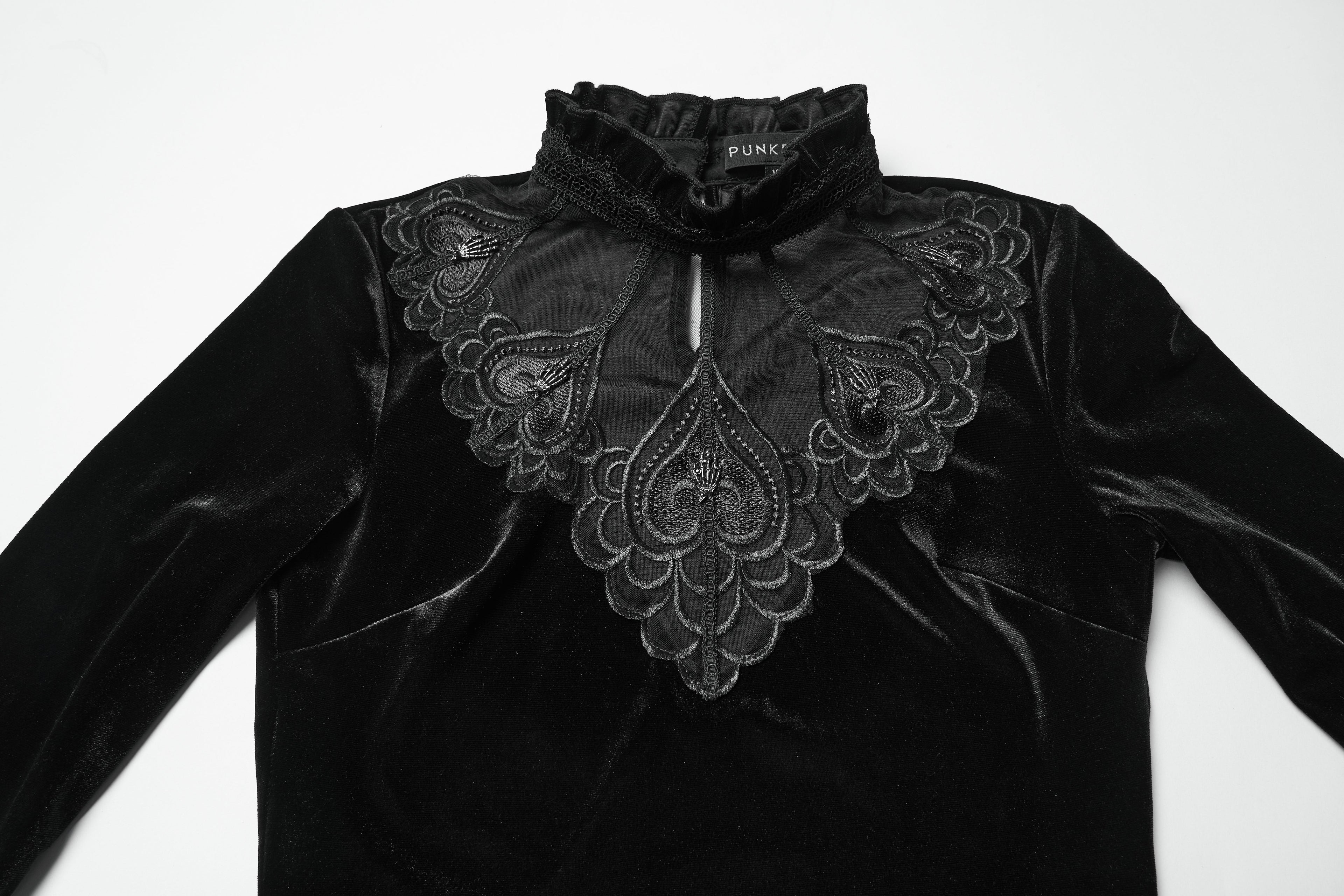 Punk Rave Belladonna Demon’s Hand Velvet T-Shirt | Gothic Slim Fit Top