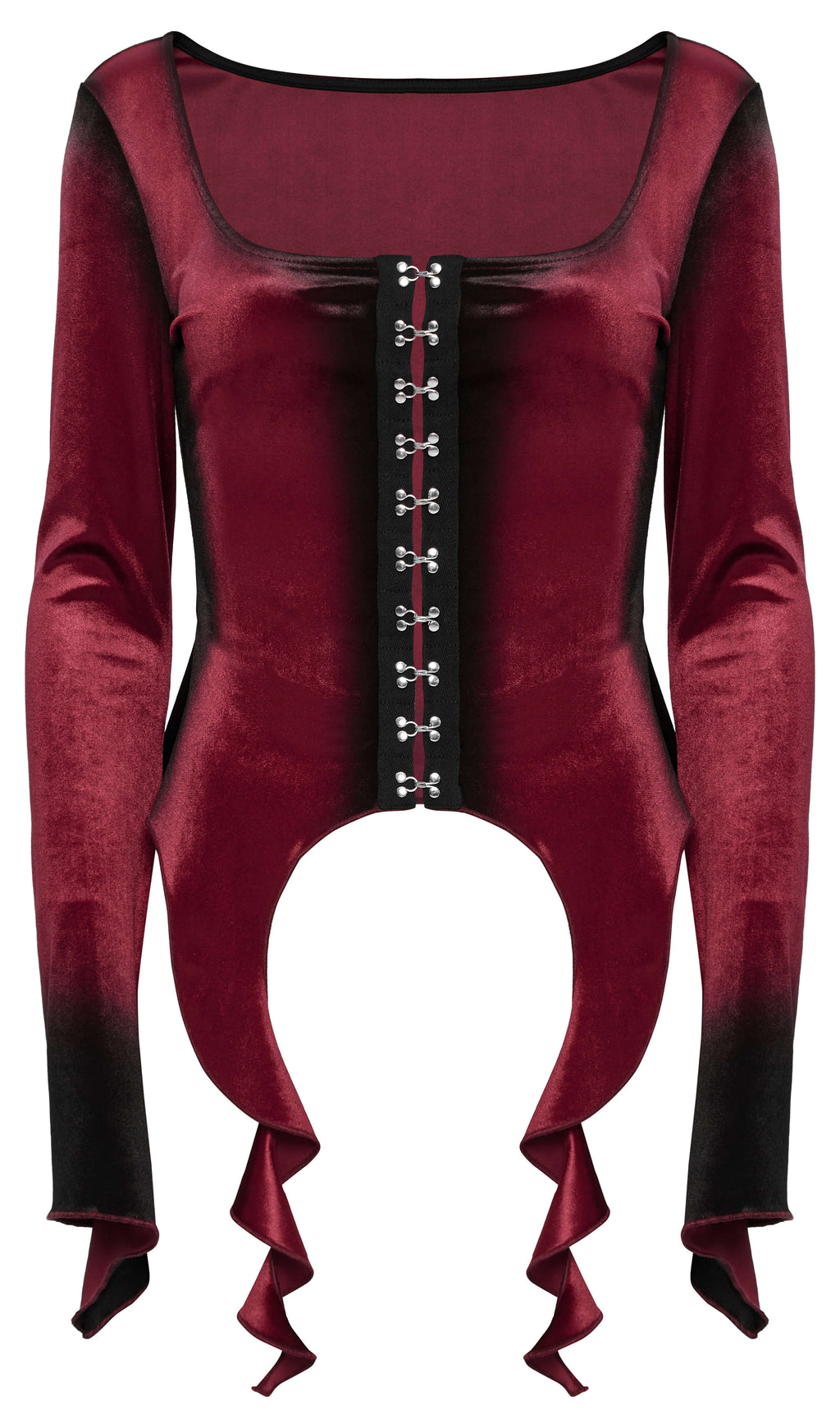 Punk Rave Leticia Burgundy Gradient Velvet Top with Feature Hooks