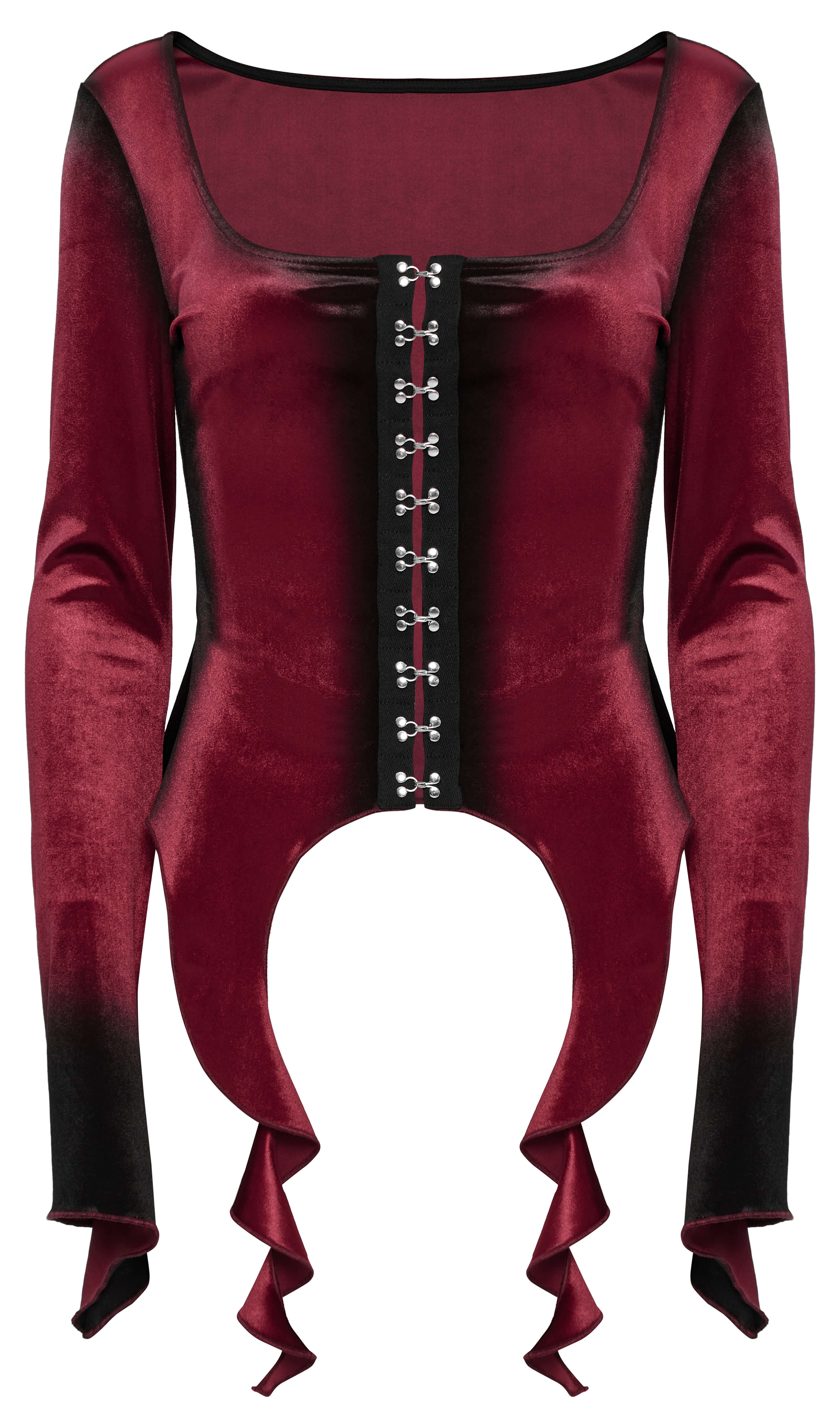 Punk Rave Leticia Burgundy Gradient Velvet Top with Feature Hooks