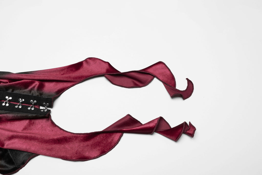 Punk Rave Leticia Burgundy Gradient Velvet Top with Feature Hooks