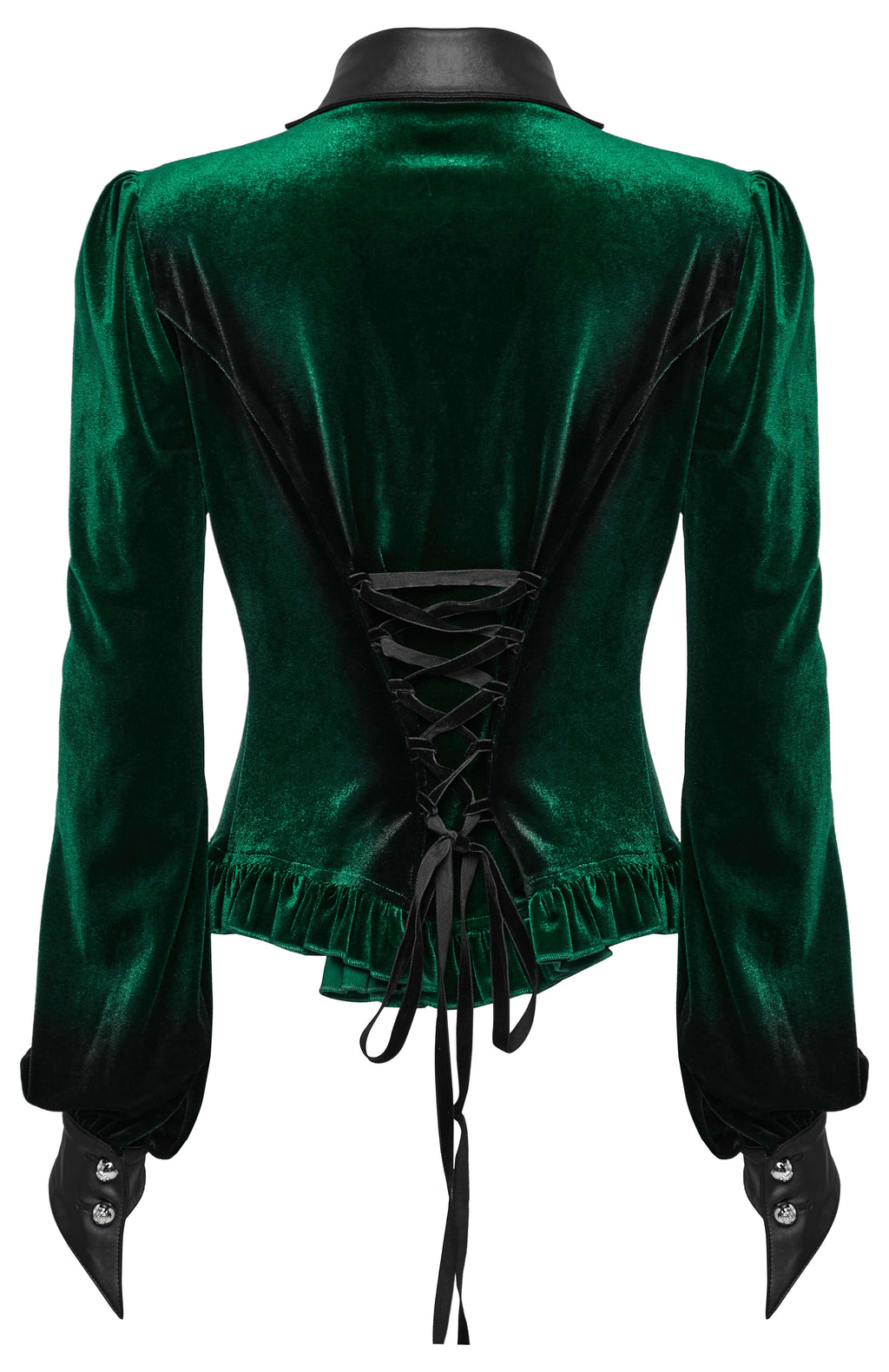 Punk Rave Fawn Gradient Printed Velvet Shirt in Green | Bat Collar