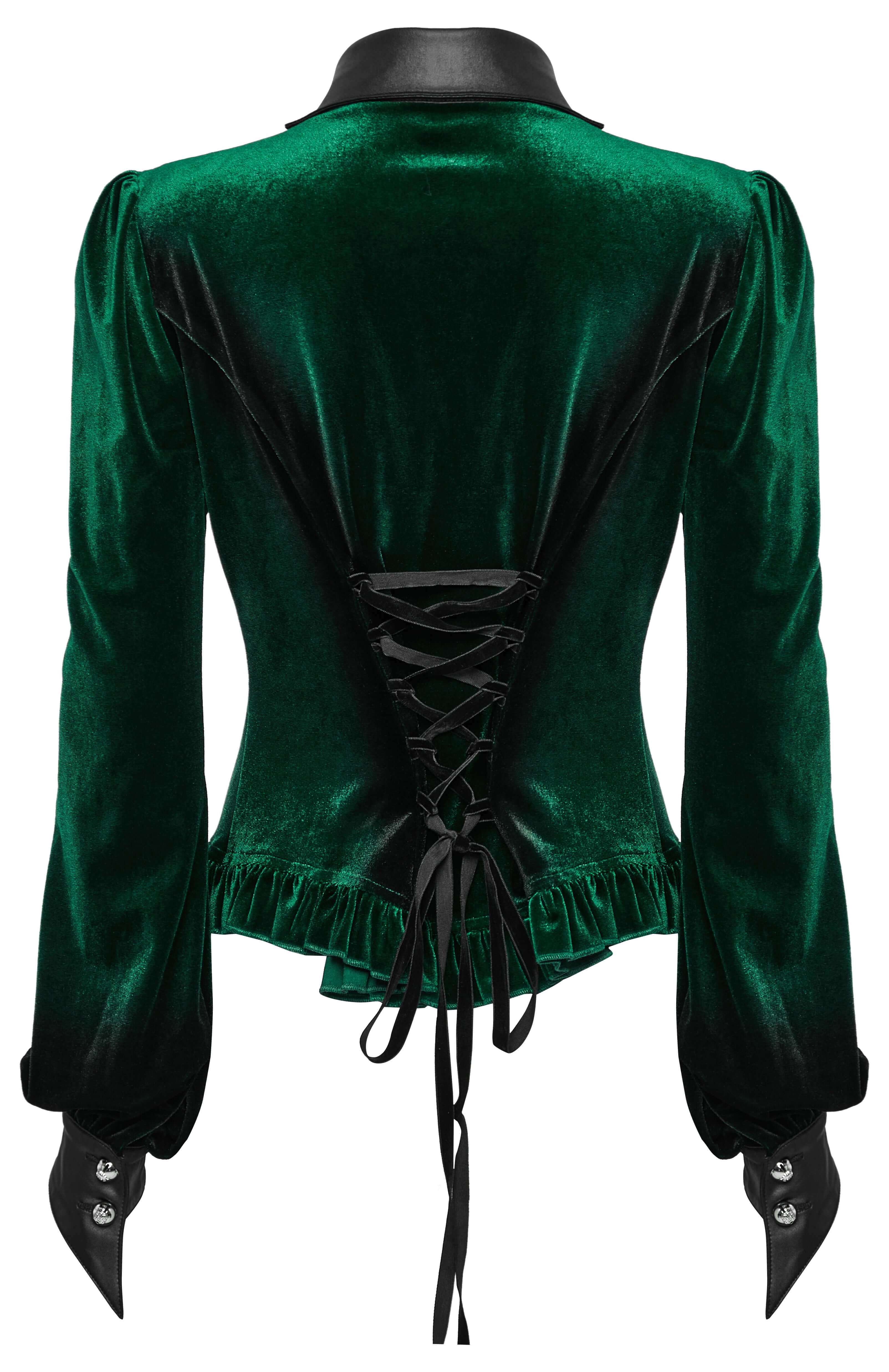 Punk Rave Fawn Gradient Printed Velvet Shirt in Green | Bat Collar