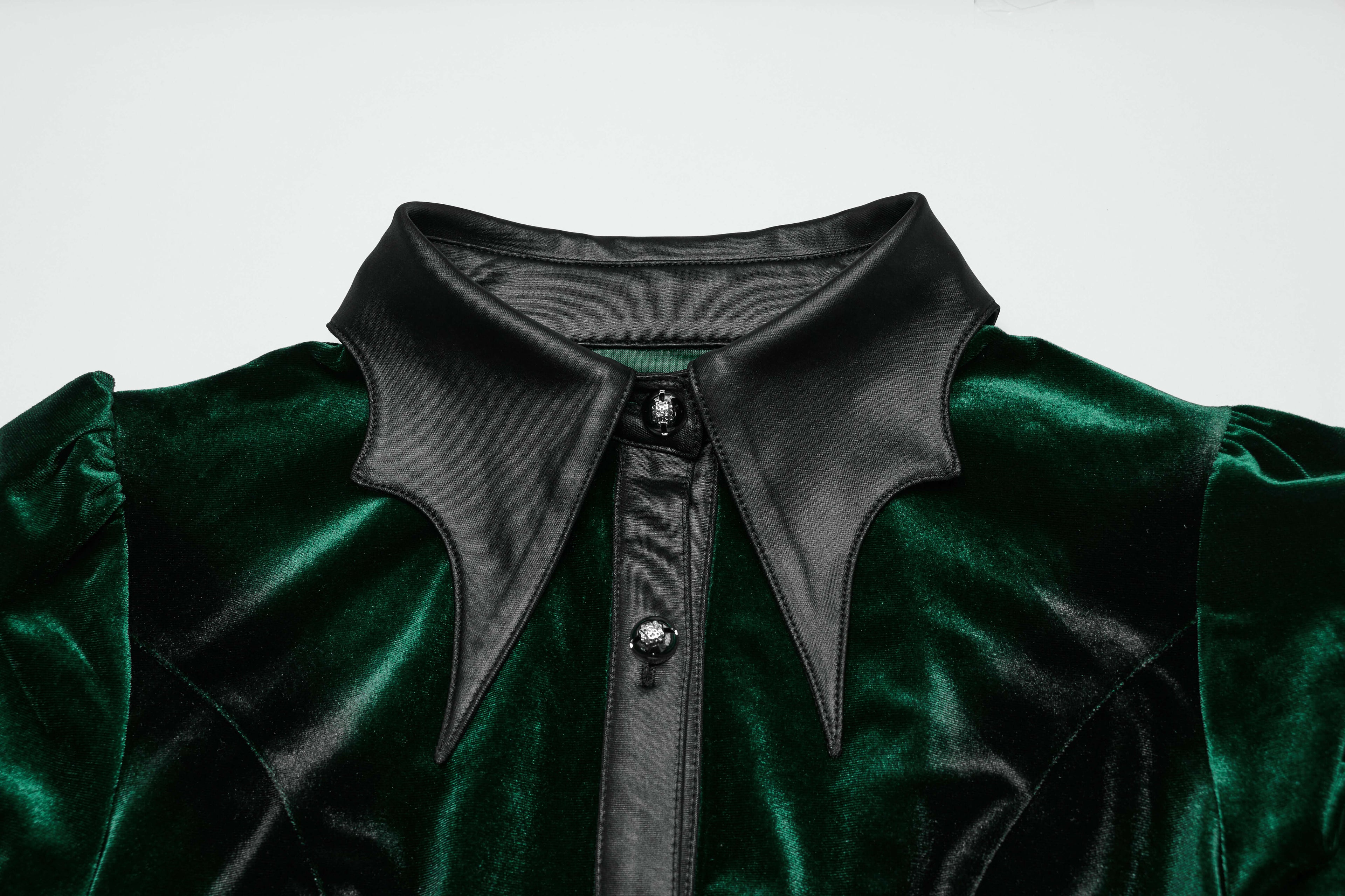 Punk Rave Fawn Gradient Printed Velvet Shirt in Green | Bat Collar