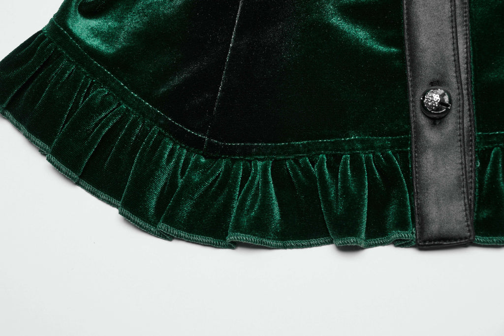 Punk Rave Fawn Gradient Printed Velvet Shirt in Green | Bat Collar