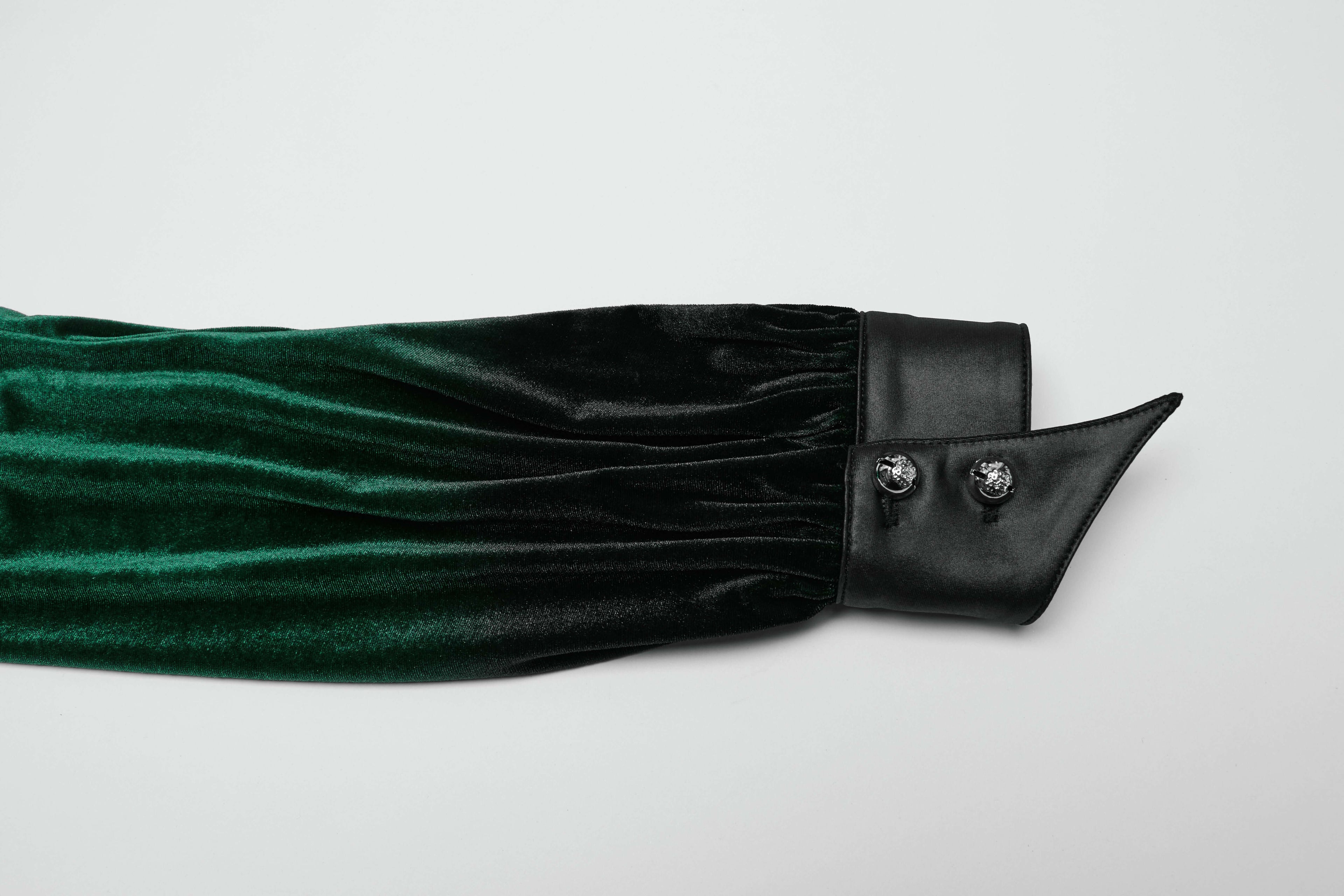 Punk Rave Fawn Gradient Printed Velvet Shirt in Green | Bat Collar