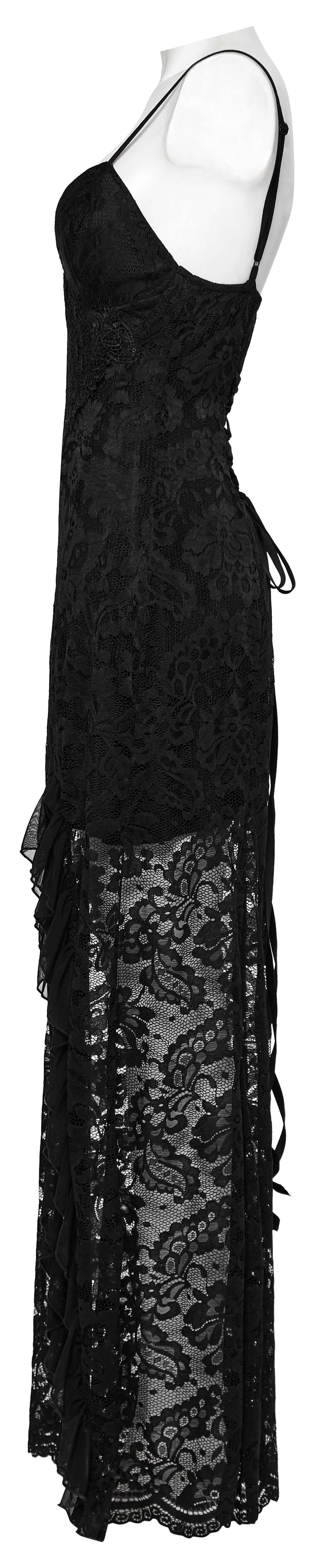 Punk Rave Aviva Black Lace Dress – Elegant V-Neck Ruffled High Slit