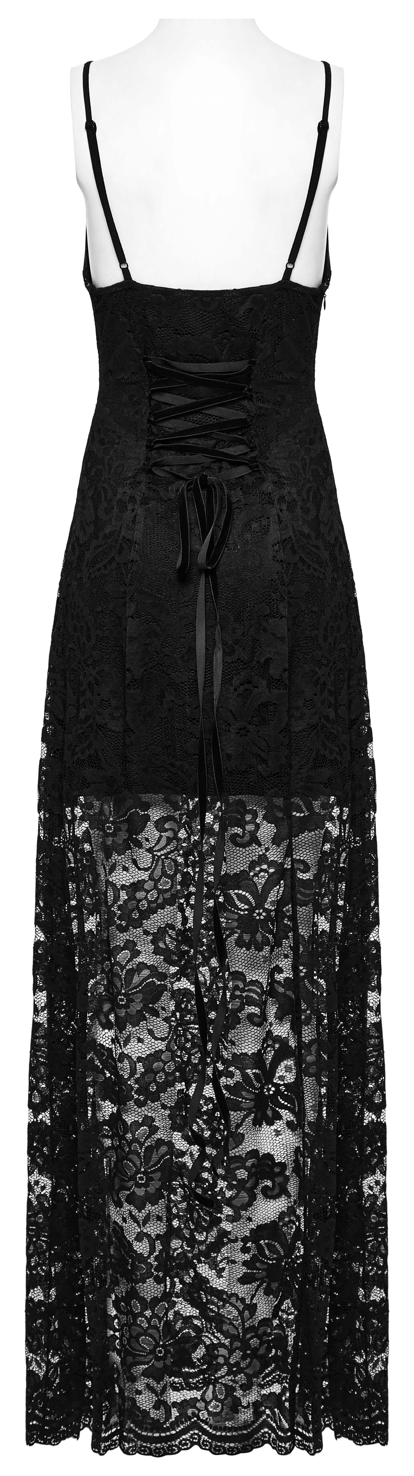 Punk Rave Aviva Black Lace Dress – Elegant V-Neck Ruffled High Slit